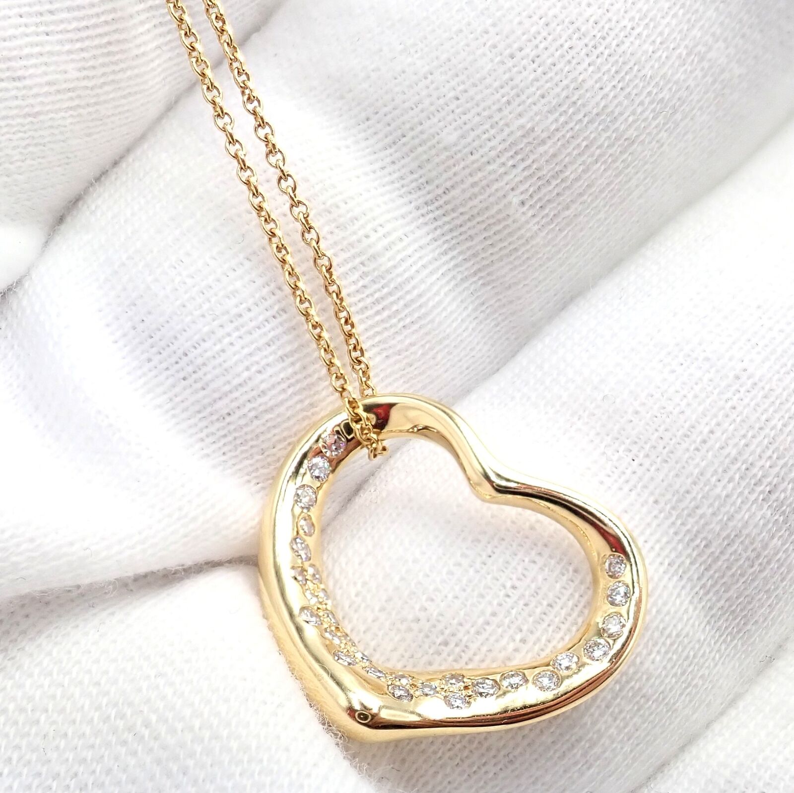 Authentic Tiffany & Co Elsa Peretti 18k Yellow Gold Diamond Open Heart Pendant Necklace - Perfect for Anniversary Gifts, Valentine's Day & Special Occasions