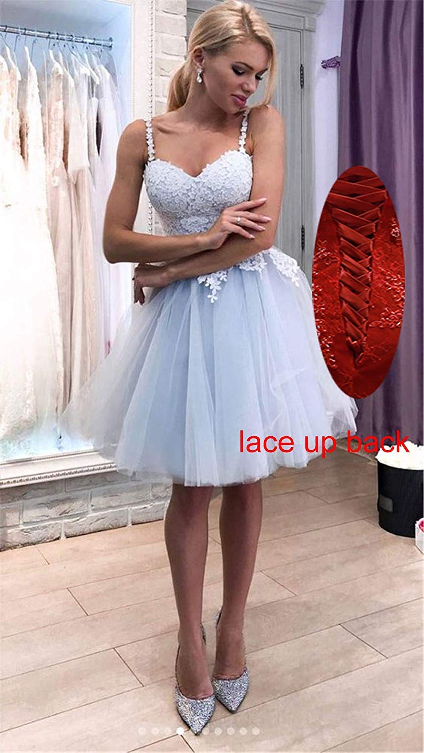 Lemai Women's Lace Spaghetti Strap Tulle Short Dress for Junior Prom, Homecoming, Party, Wedding Guest - Elegant A-Line Cocktail Dress for Teens & Young Adults