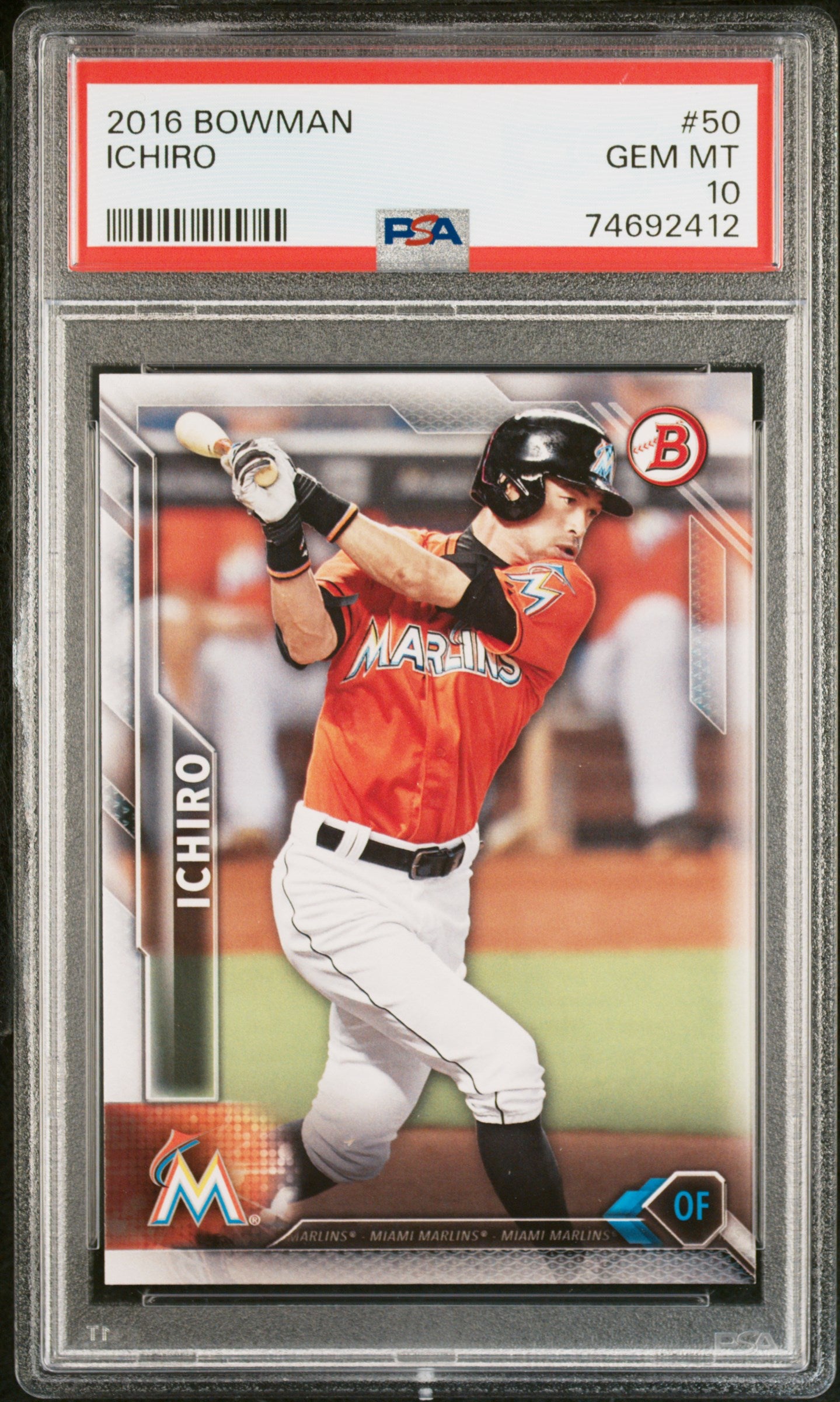 2016 Bowman Ichiro #50 PSA 10 Gem Mint Baseball Card - Perfect for Collectors & Sports Memorabilia Enthusiasts - Display, Trade, or Invest in Rare Cards
