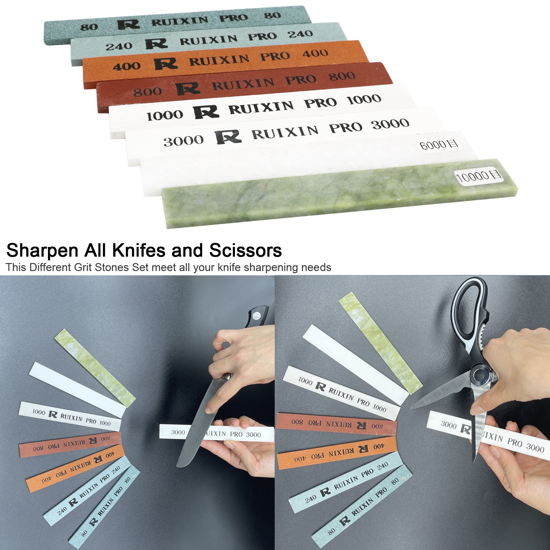 8-Piece Knife Sharpening Stone Set for RUIXIN Pro RX-008 Fixed-Angle Sharpener - 80/240/400/800/1000/3000/5000/10000 Grit Whetstones for Professional Knife Sharpening & Polishing - Perfect for Kitchen, Hunting & Outdoor Knives