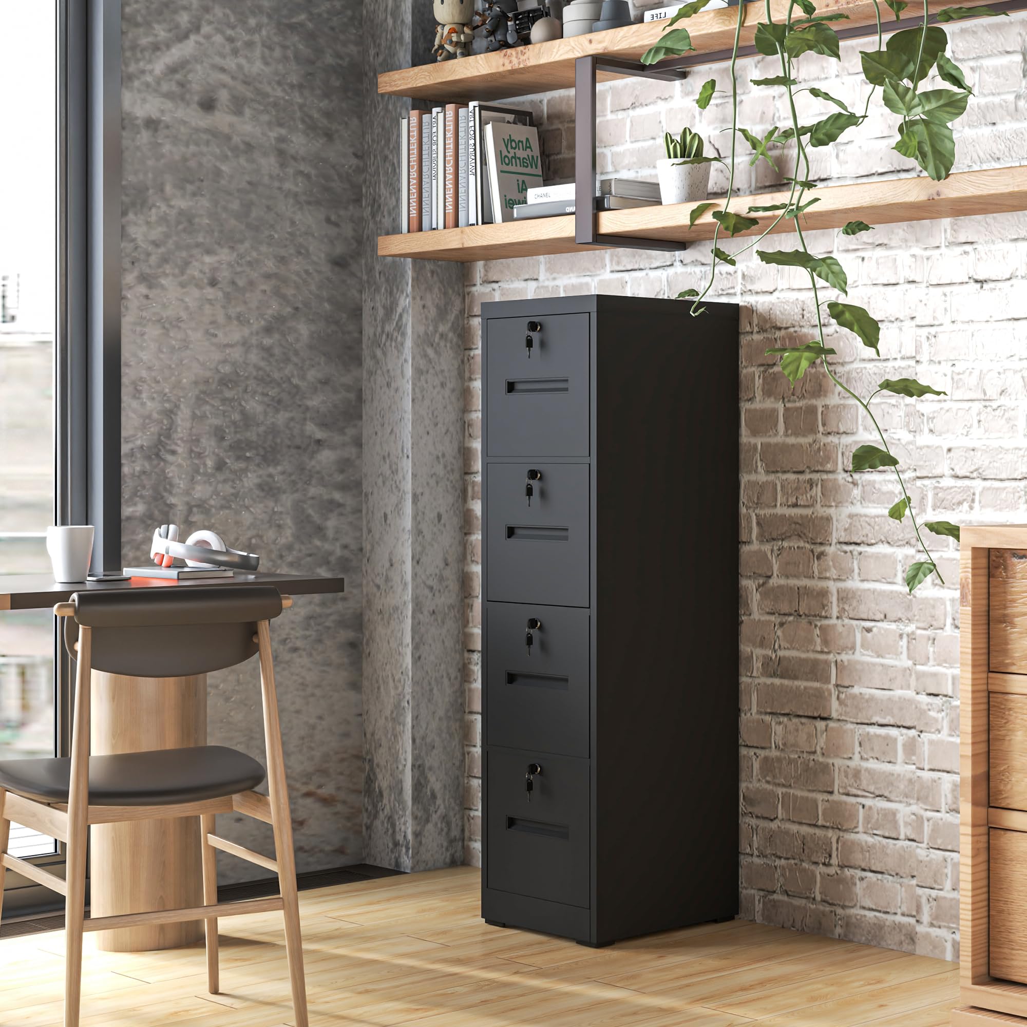 4-Drawer Vertical File Cabinet with Lockable Drawers - Heavy Duty Black Metal Filing Cabinet for Home Office - Organize A4/Letter/Legal Size Documents - Perfect for Office Storage & Document Security (Assembly Required)