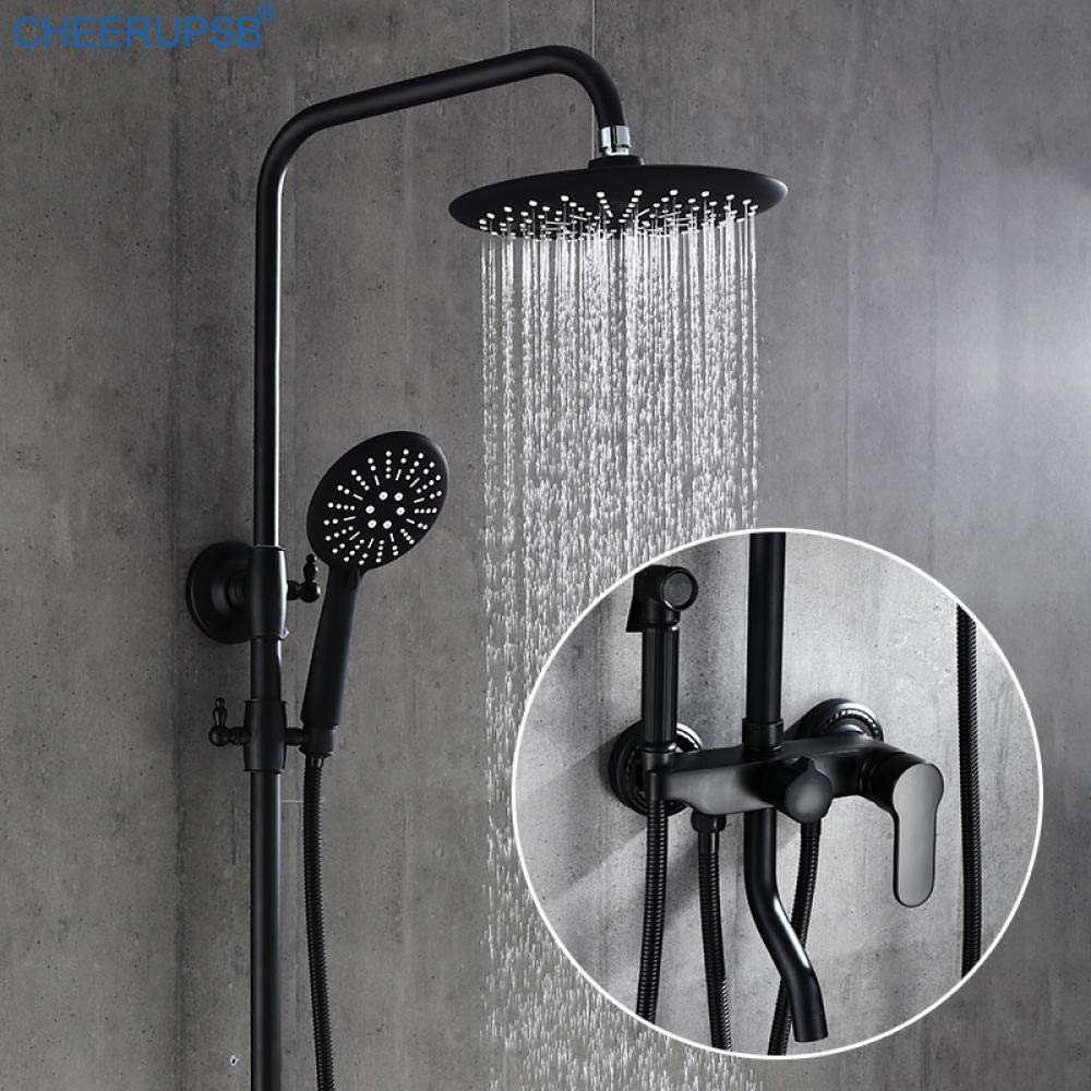 Black Wall Mounted Rain Shower System with Hot/Cold Mixer Tap - Stainless Steel & Copper Bathroom Shower Set with Bidet Sprayer - Perfect for Modern Bathrooms & Spa-Like Showers
