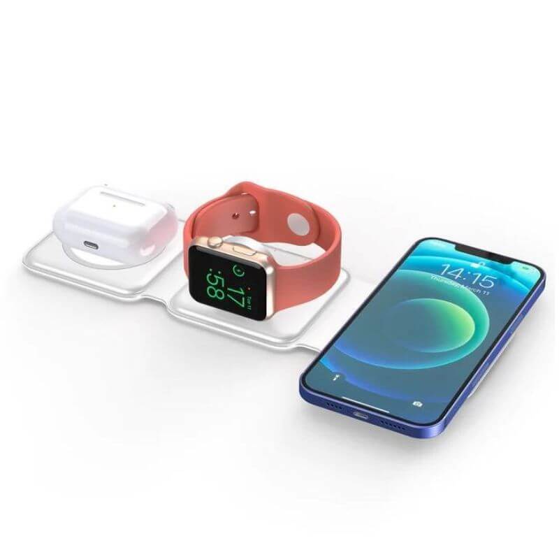 QDOS 3-in-1 Magnetic Wireless Charger Stand - Magsafe Compatible Fast Charging Station for iPhone 14/13/12, Apple Watch & AirPods - Perfect for Home, Office & Nightstand Charging