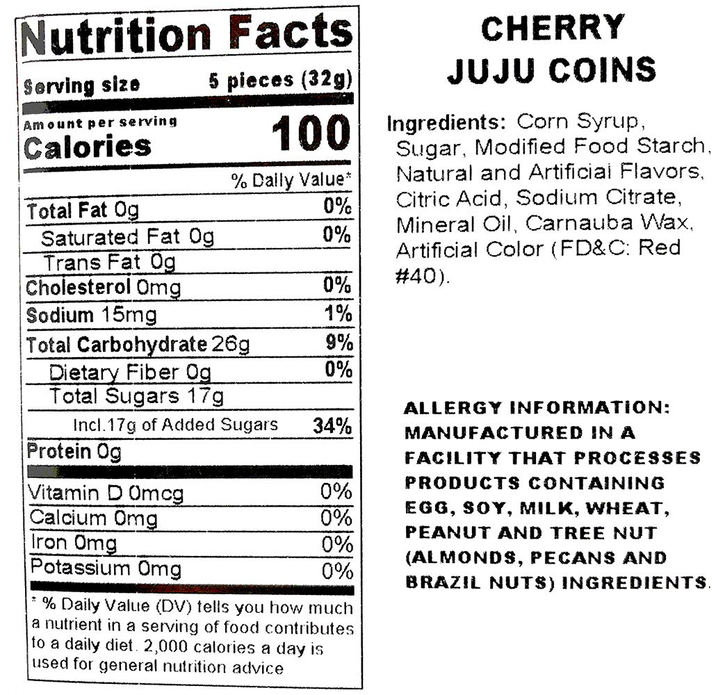 SweetGourmet Cherry JuJu Coins - Bulk Unwrapped Soft Candy - 1 Pound Bag - Perfect for Baking, Party Favors & Candy Buffets