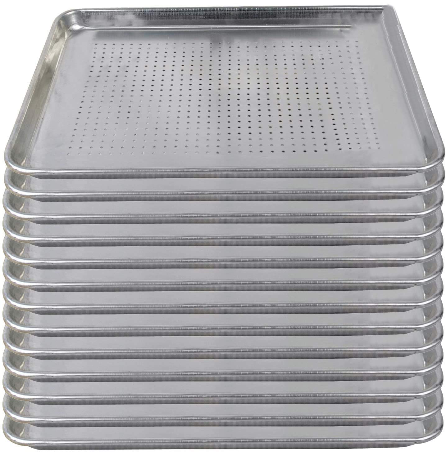 Tiger Chef 18x26 Inch Commercial Perforated Aluminum Sheet Pan - NSF Approved Heavy Duty 19 Gauge Baking Tray, 12 Pack for Professional Bakeries, Restaurants & Catering Services | Perfect for Baking Cookies, Cakes, Breads & Pastries in Bulk