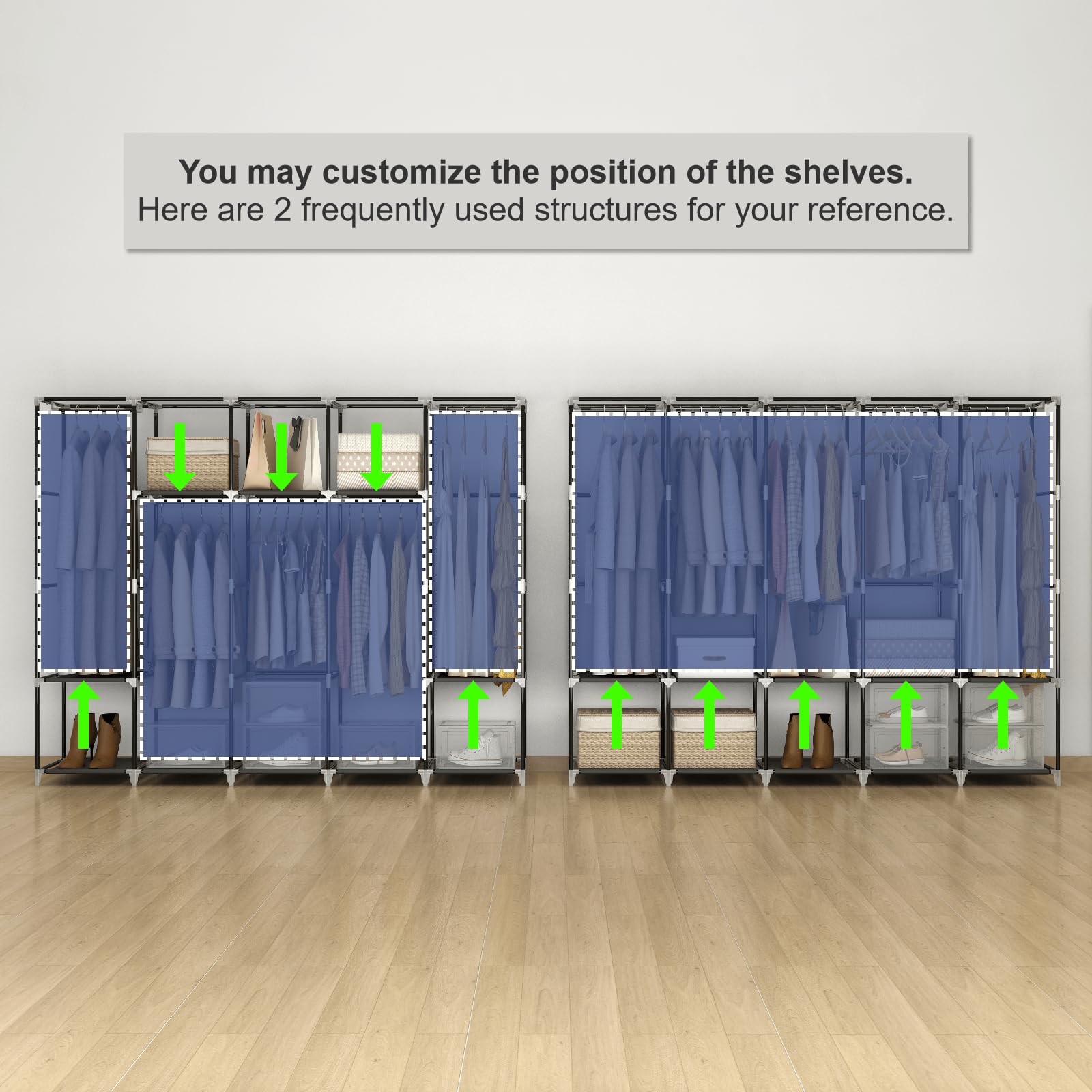 83 Inch Wide Portable Closet Wardrobe with Cover - 5 Hanging Rods & 10 Shelves for Clothes Storage Organization | Foldable Clothes Rack with Side Pockets | Perfect for Bedroom, Dorm, Apartment or Temporary Storage (Black)