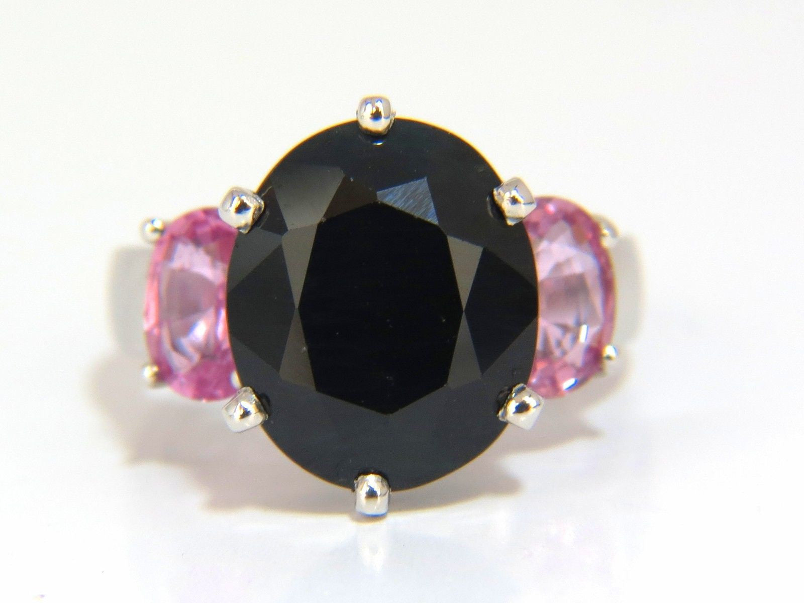 13.00ct Natural Black & Pink Sapphire Diamond Ring in 14K White Gold – Elegant Engagement, Wedding, or Anniversary Jewelry Gift