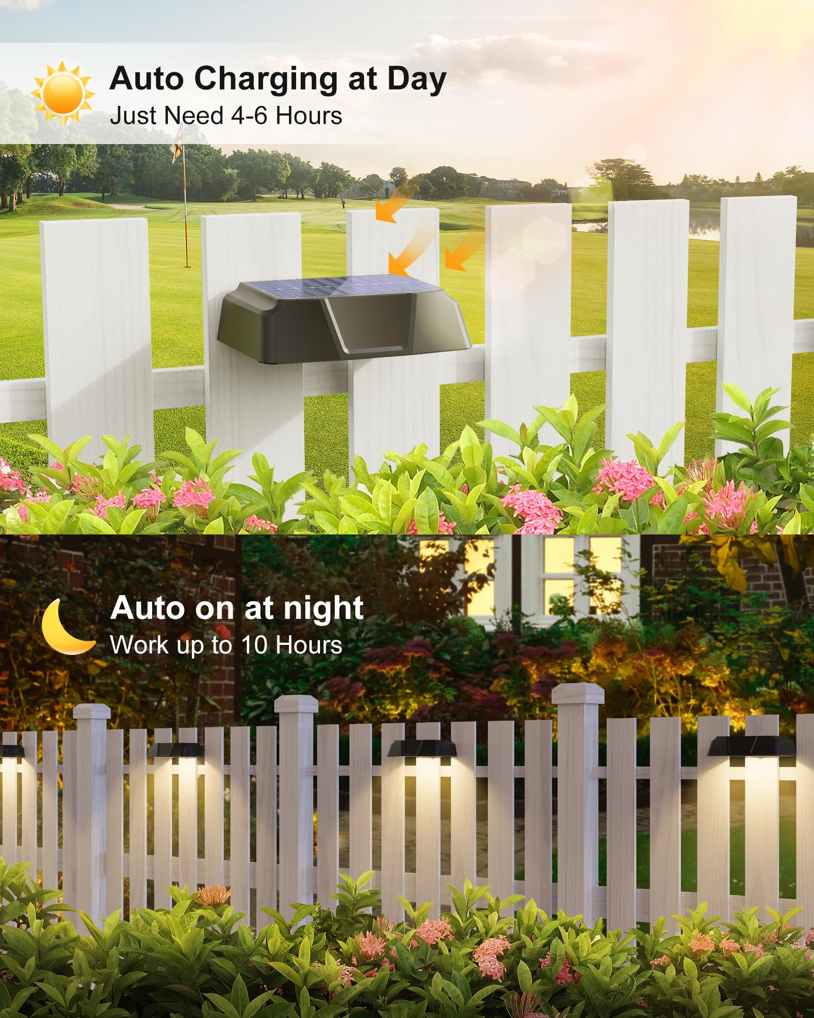 Brightown 6 Pack Solar Fence Lights Outdoor - Waterproof Deck Lights with Warm White, Cool White & 7 RGB Colors, Fade/Jump Modes - Perfect for Yard, Garden, Pathway, and Patio Lighting