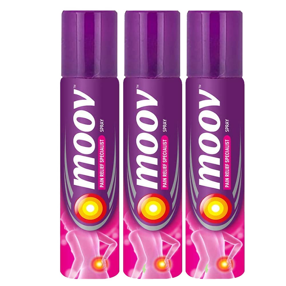 Moov Fast Pain Relief Spray - 80g (Pack of 3) | Natural Ayurvedic Formula for Back Pain, Muscle Pain, Joint & Knee Pain Relief | Sports Injury Recovery Spray for Athletes & Gym Enthusiasts | Perfect for Post-Workout Recovery & Chronic Pain Management