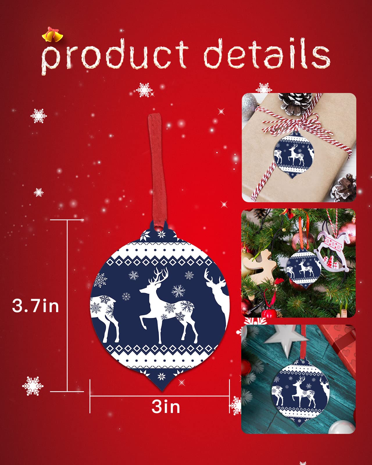 10pcs Christmas Elk Tree Ornaments with Snowflake Blue Backdrop - Round Hanging Decorations for Xmas Holiday Party, Home & Office Decoration - Perfect for Christmas Trees, Gifts, and Festive Celebrations
