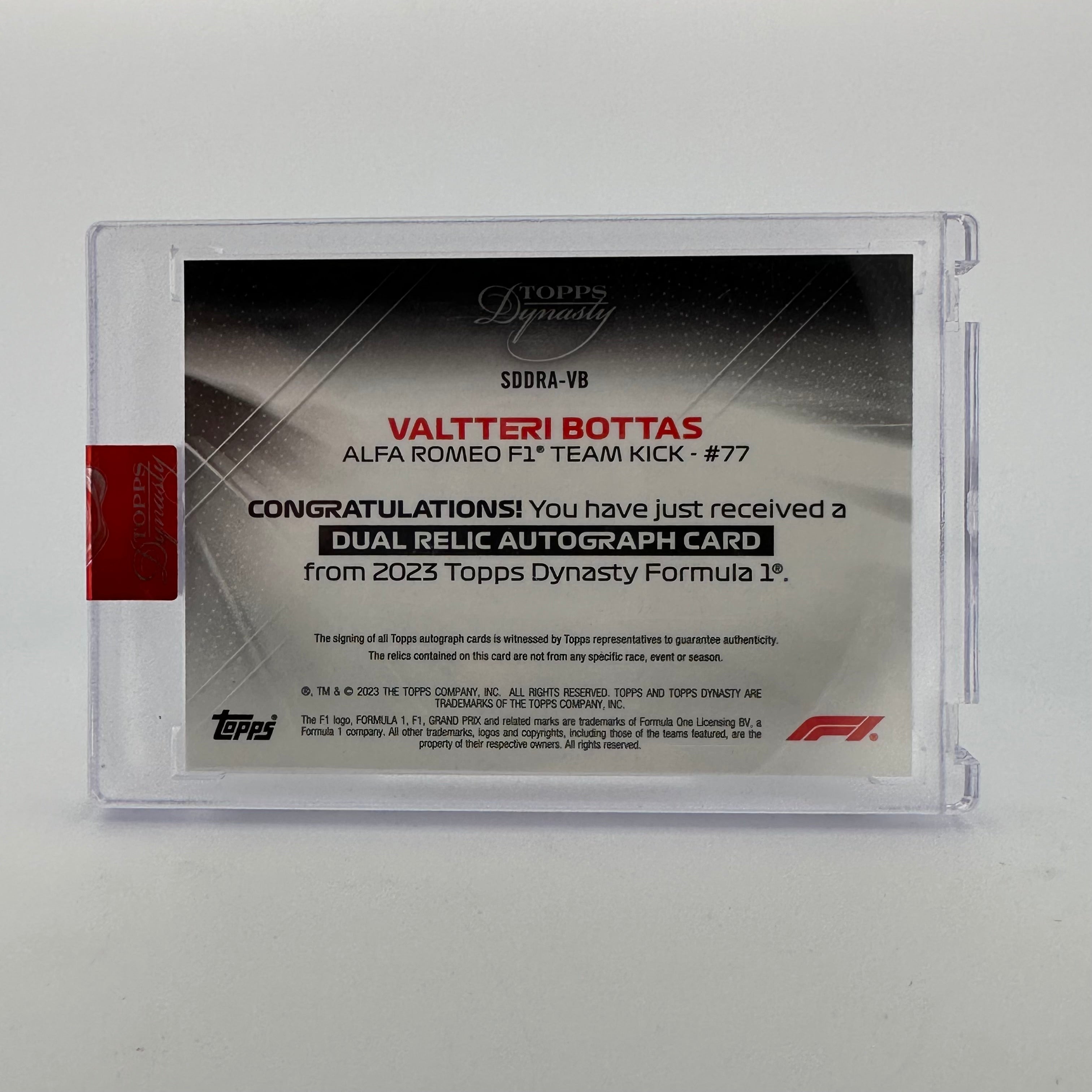 2023 Topps Dynasty Dual Relic Autograph Card - Valtteri Bottas #SDDRA VB (4/5 Red) - Perfect for F1 Collectors, Racing Memorabilia Displays & Sports Card Investments