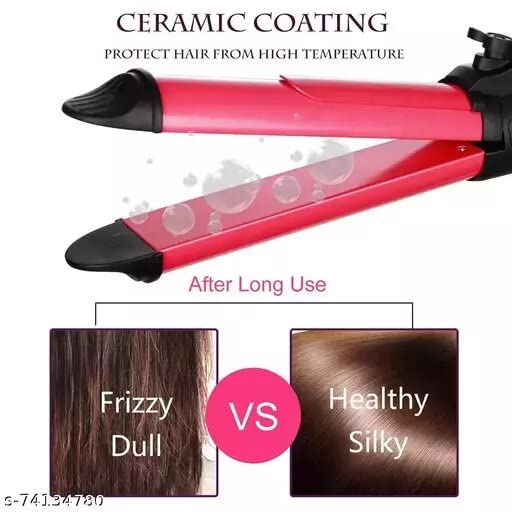 Arzet NHC-2009 Professional 2-in-1 Hair Straightener & Curler with Ceramic Plates - Fast Heating 180°C for Fine Hair - 360° Swivel Cord (Pink) - Perfect for Home Use, Travel & Salon Styling