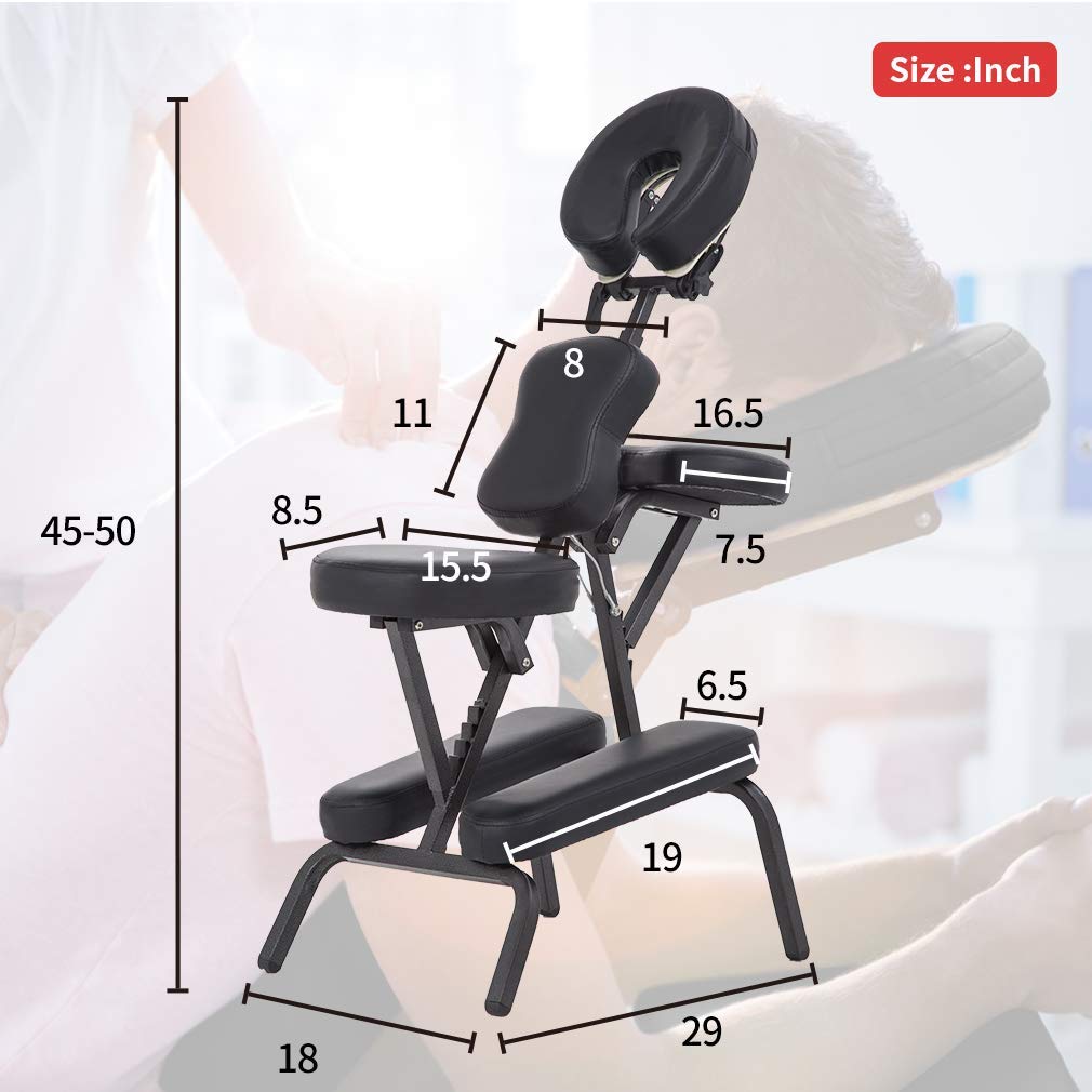 Portable Massage Chair for Home & Travel - Adjustable Height Folding Leather Spa Chair with Free Carry Case - Perfect for Tattoo Parlors, Salons & Relaxation (Black)