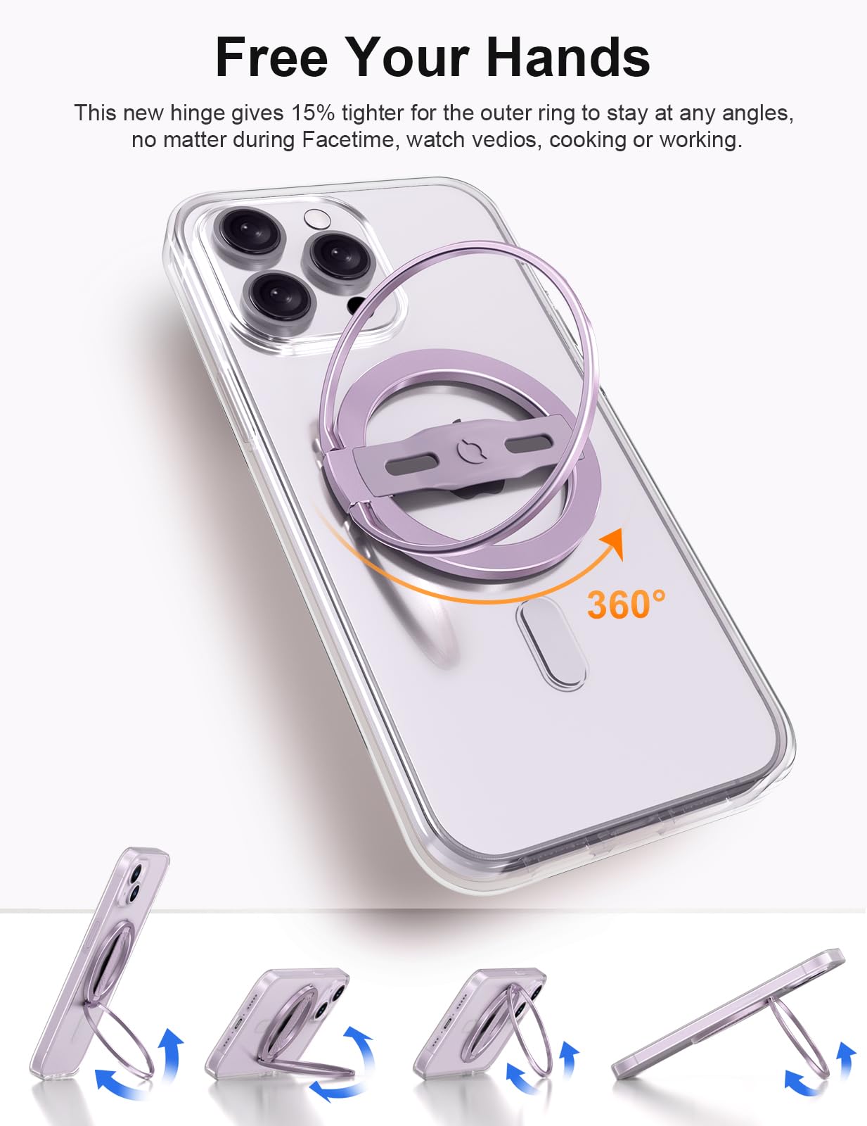 EWA MagOne 2nd Gen Magnetic Phone Grip Stand - Compatible with MagSafe for iPhone 15 14 13 Pro Max Plus - Removable Ring Holder & Silicone Finger Strap - Perfect for Hands-Free Viewing, Gaming & Daily Use