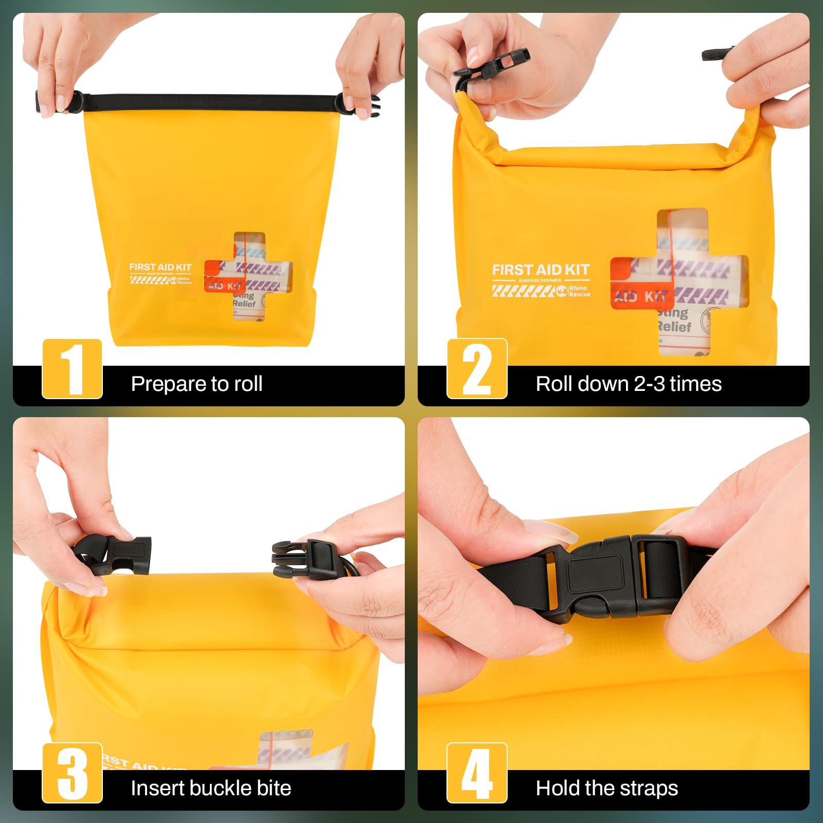 RHINO RESCUE Waterproof First Aid Kit | Lightweight Emergency Dry Bag for Boating, Kayaking, Swimming & Camping | FSA/HSA Eligible Survival Supplies | Perfect for Outdoor Adventures & Emergency Preparedness (Yellow)