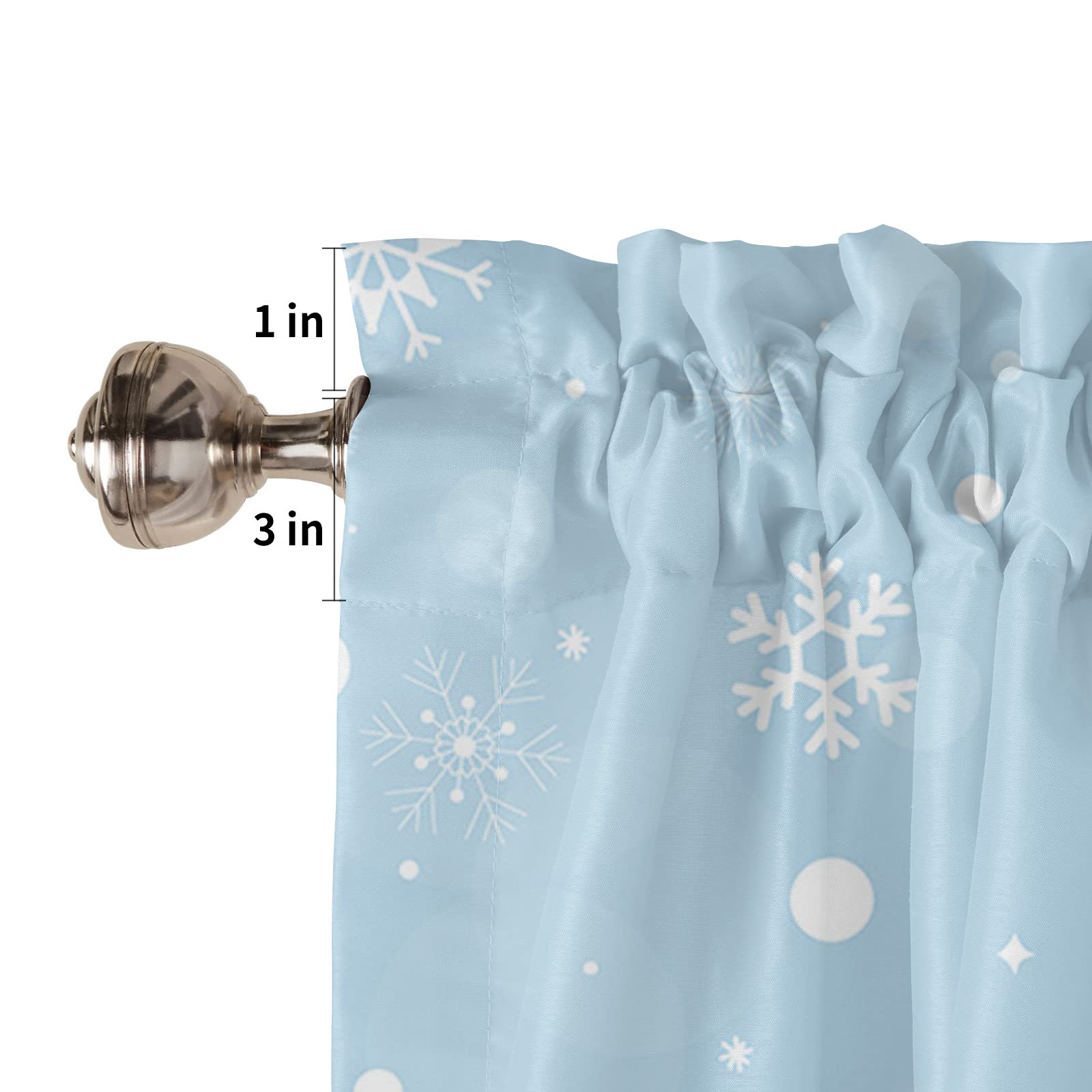 54x18 Inch Short Kitchen Valance Curtains - Christmas Snowman & Snowflakes Design on Blue Background for Small Windows | Perfect for Holiday Decor, Kitchen Windows, and Seasonal Home Styling (HSM-2021-9-13-JITT-SWWF00178CLIAWLD)