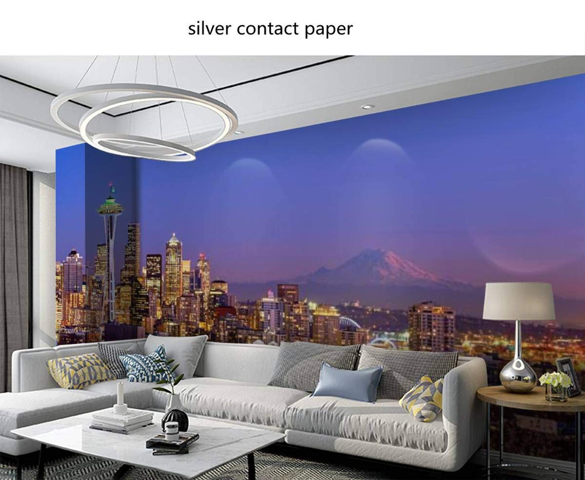 Seattle Skyline at Night with Mt. Rainier Wall Mural - Self-Adhesive Removable Peel & Stick Wallpaper for Home Decor - Perfect for Living Room, Bedroom & Office Spaces