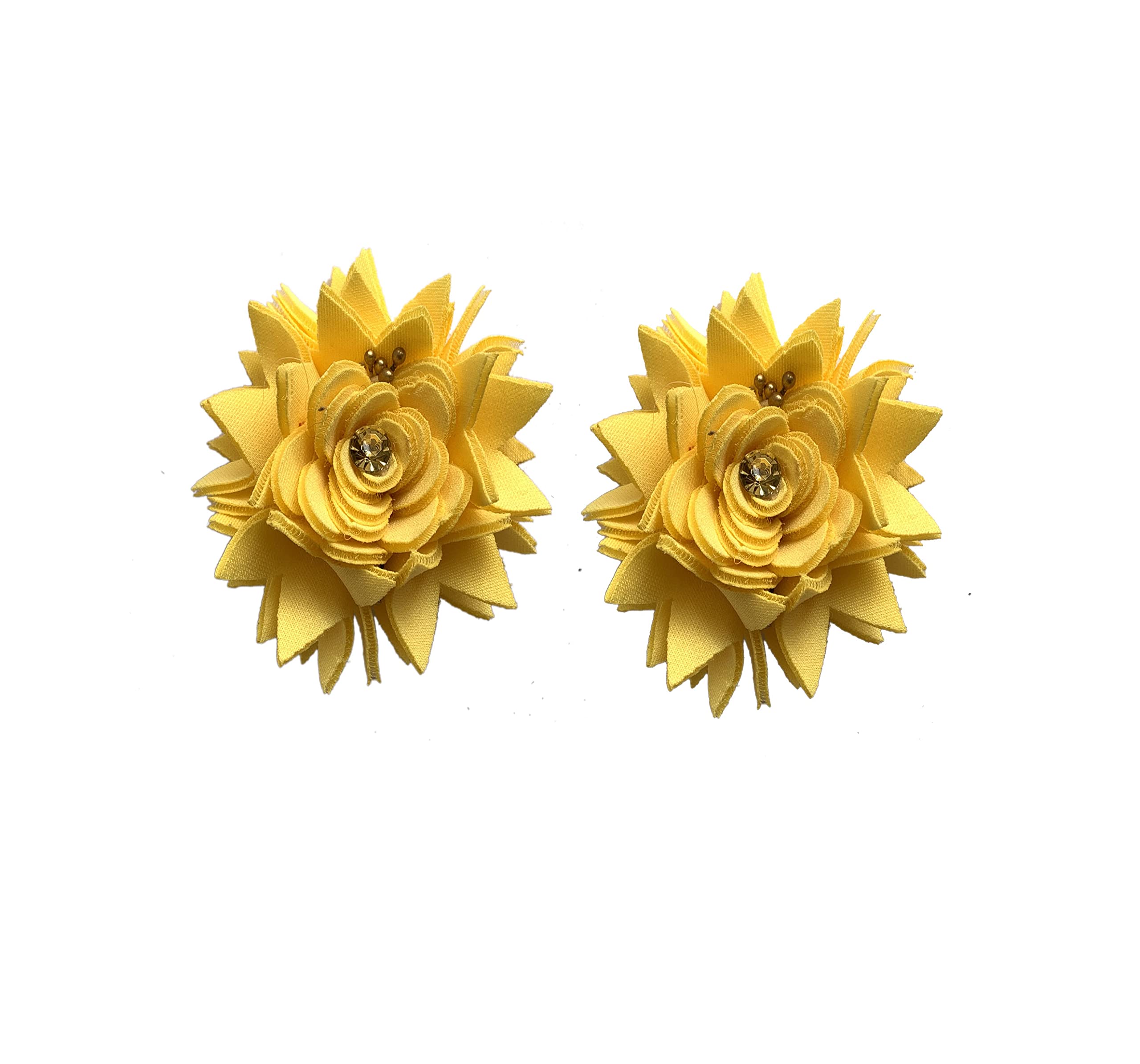 GadinFashion™ Yellow Bridal Juda Pins for Women - Set of 2 Crystal Rhinestone Hair Pins with Red Flower for Wedding, Party & Special Occasions