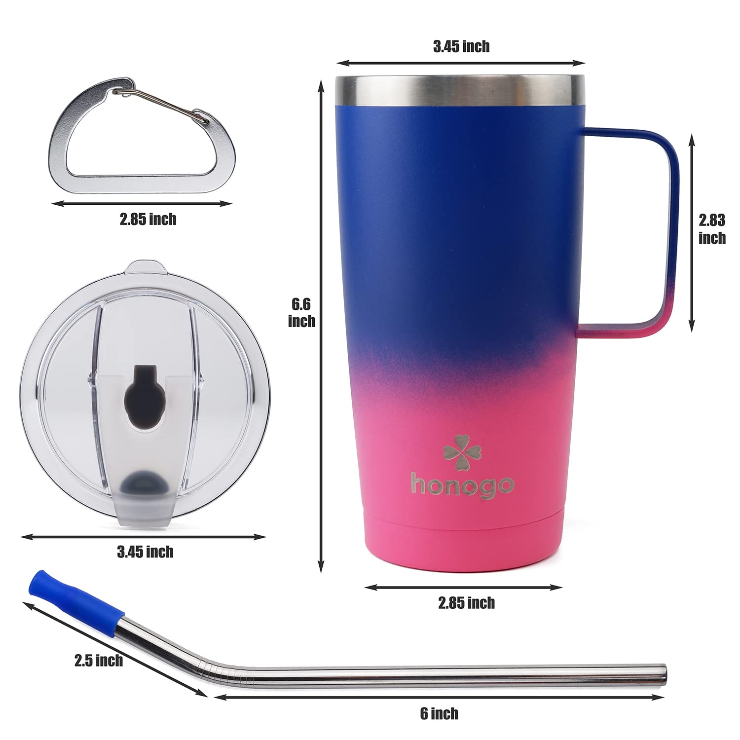 20 oz Stainless Steel Vacuum Insulated Tumbler with Lid & Straw - Thermal Travel Coffee Mug with Handle - Keeps Drinks Hot & Cold for 24 Hours - BPA Free Spill Proof Water Bottle for Coffee, Tea, Beer - Perfect for Office, Gym, Hiking & Outdoor Activities (Navy Pink)