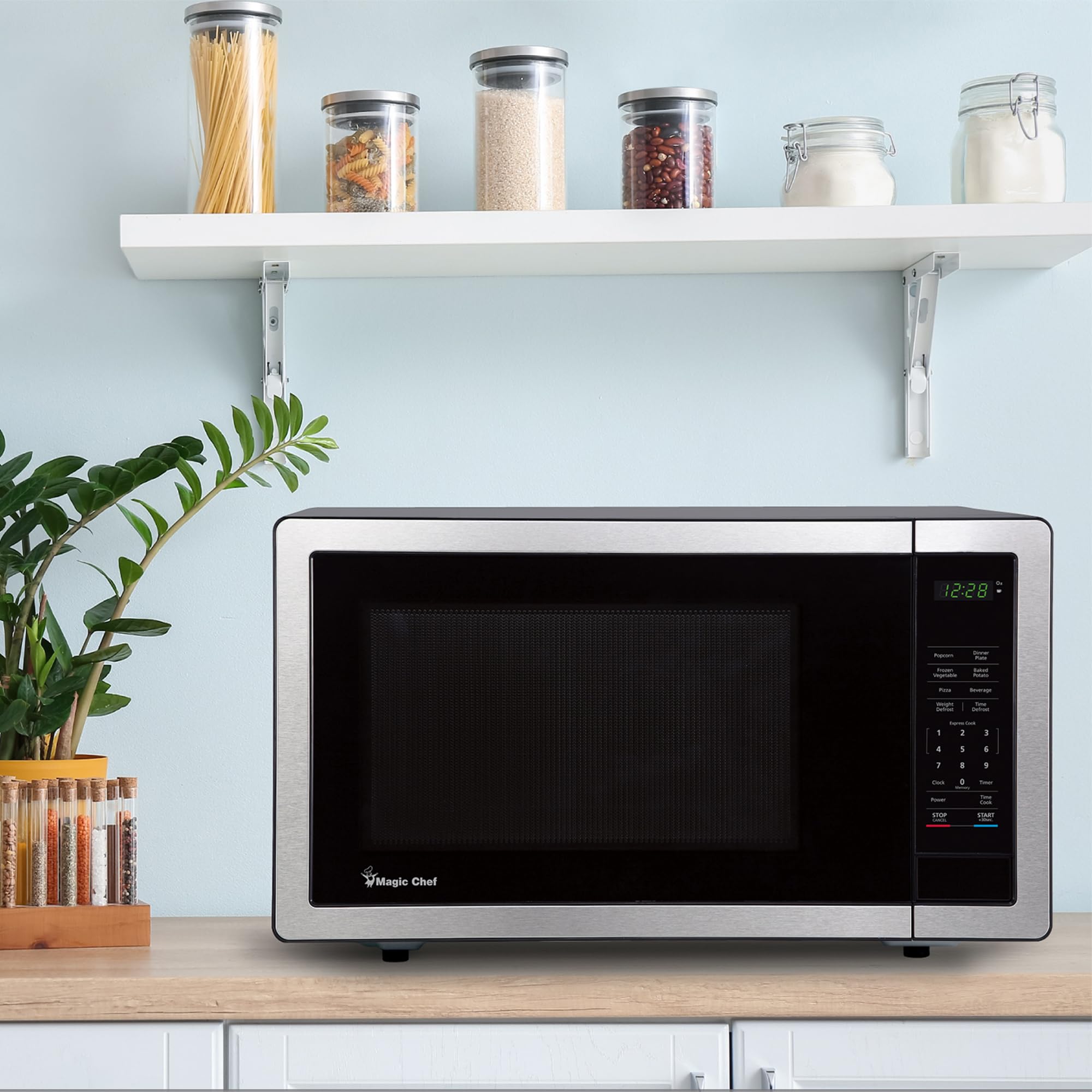Magic Chef 1000W Countertop Microwave Oven - Compact 1.1 Cu Ft Silver Microwave for Small Spaces | Perfect for Dorms, Apartments & Office Kitchens