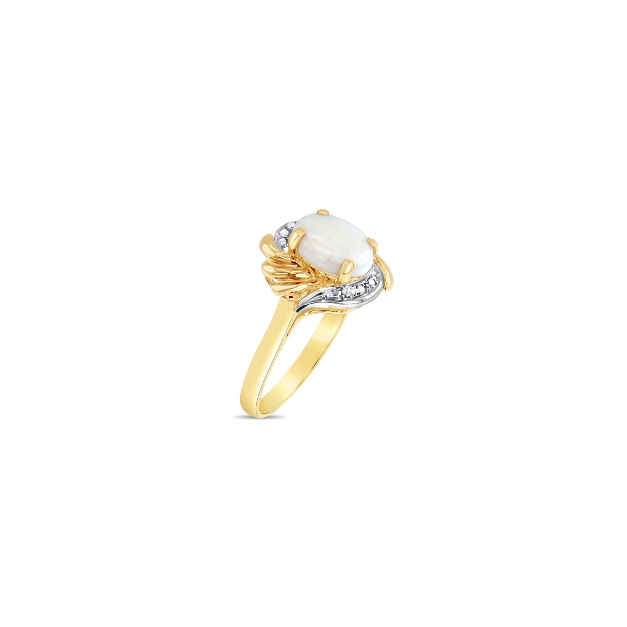 14K Yellow Gold Oval Opal Ring with Diamond Accents - Elegant Jewelry for Women, Perfect for Weddings, Anniversaries & Special Occasions