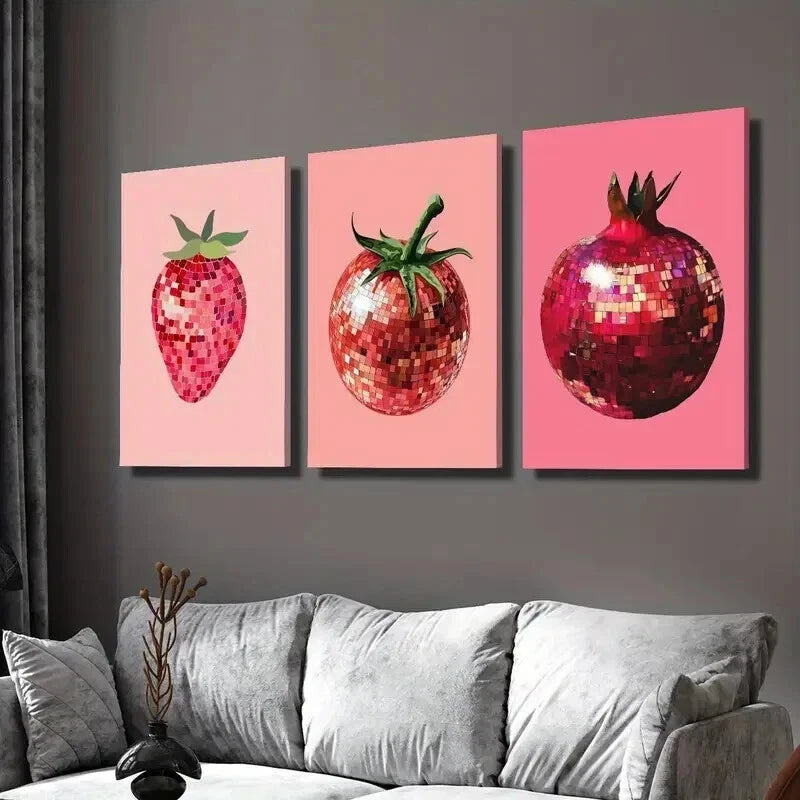 3-Piece Strawberry, Tomato, Pomegranate Wall Art Set - 50x70cm Framed Canvas Prints | High Quality Australian Made Home Decor | Perfect for Kitchen, Dining Room & Farmhouse Decor