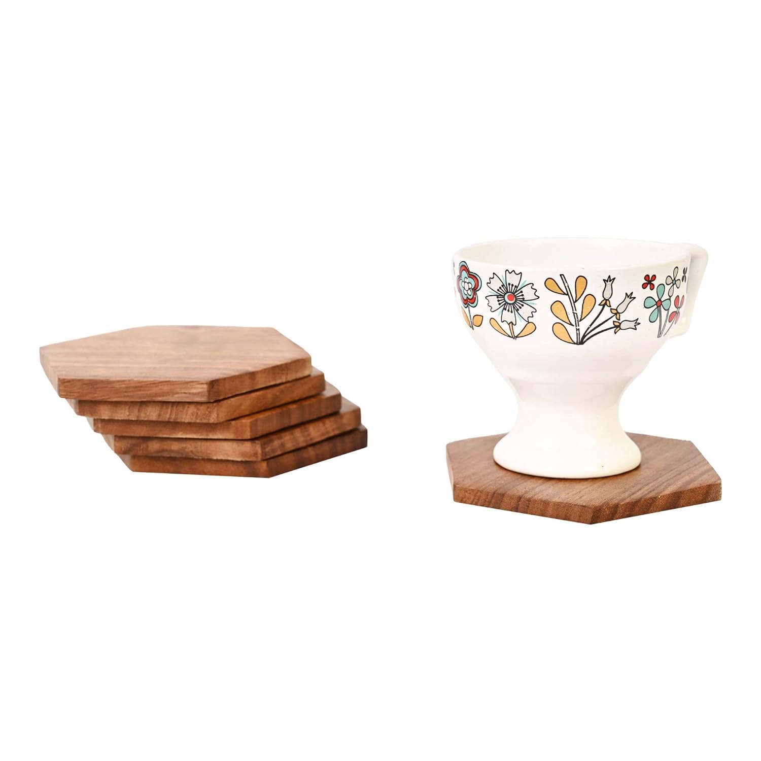 Handmade Wooden Coasters Set of 6 - Natural Wood Drink Coasters for Coffee, Tea, Beer & Wine - Perfect for Home, Office, Bar & Restaurant Tabletops - Protects Surfaces from Stains & Heat