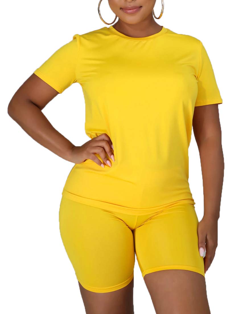 Kaximil Women's 2 Piece Outfit - Casual Short Sleeve T-Shirt & High Waisted Biker Shorts Set | Yoga, Gym, Running & Lounge Wear