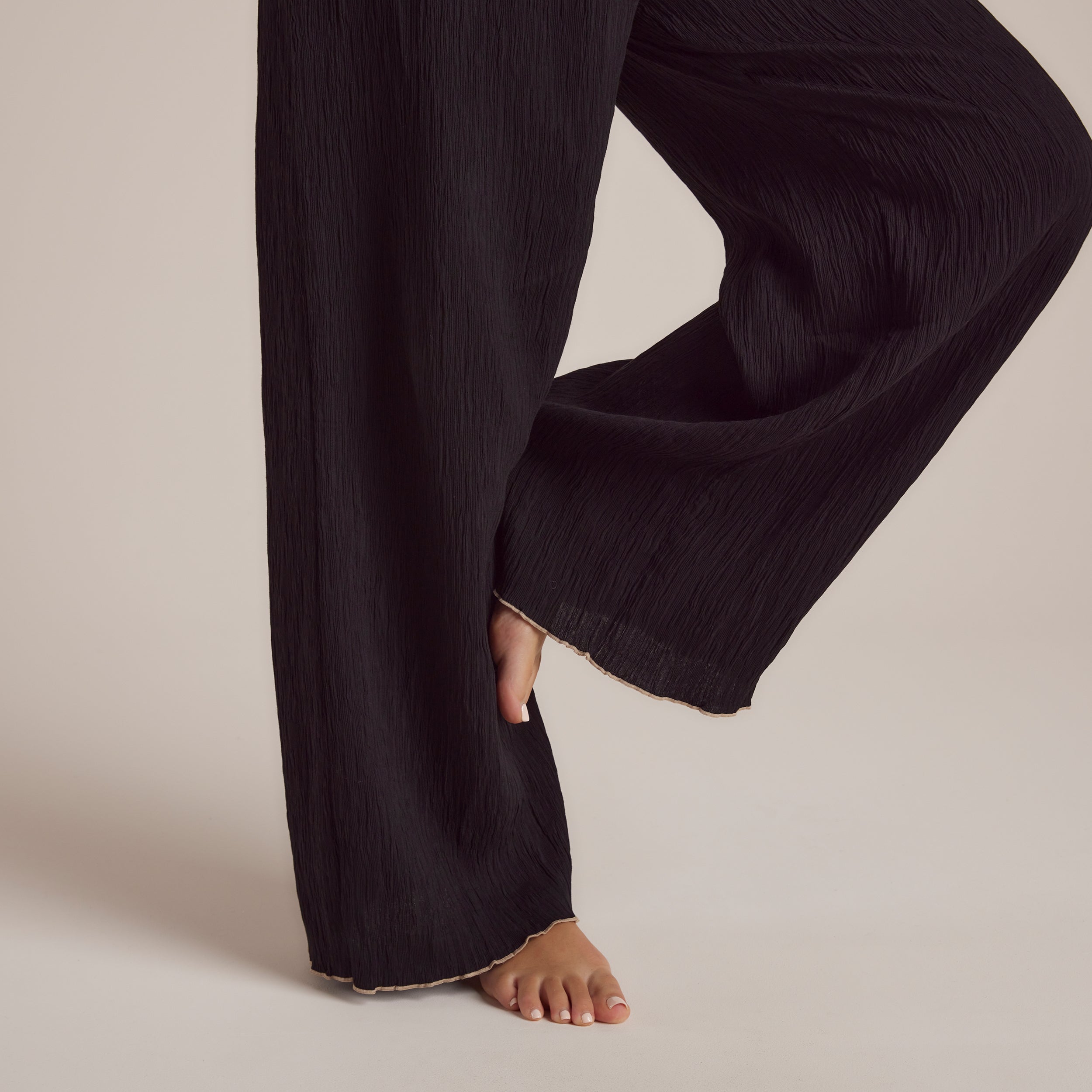 Soft Crinkle Cotton Pajama Pants for Women - Black Lounge Pants for Sleep, Relaxing & Home Comfort