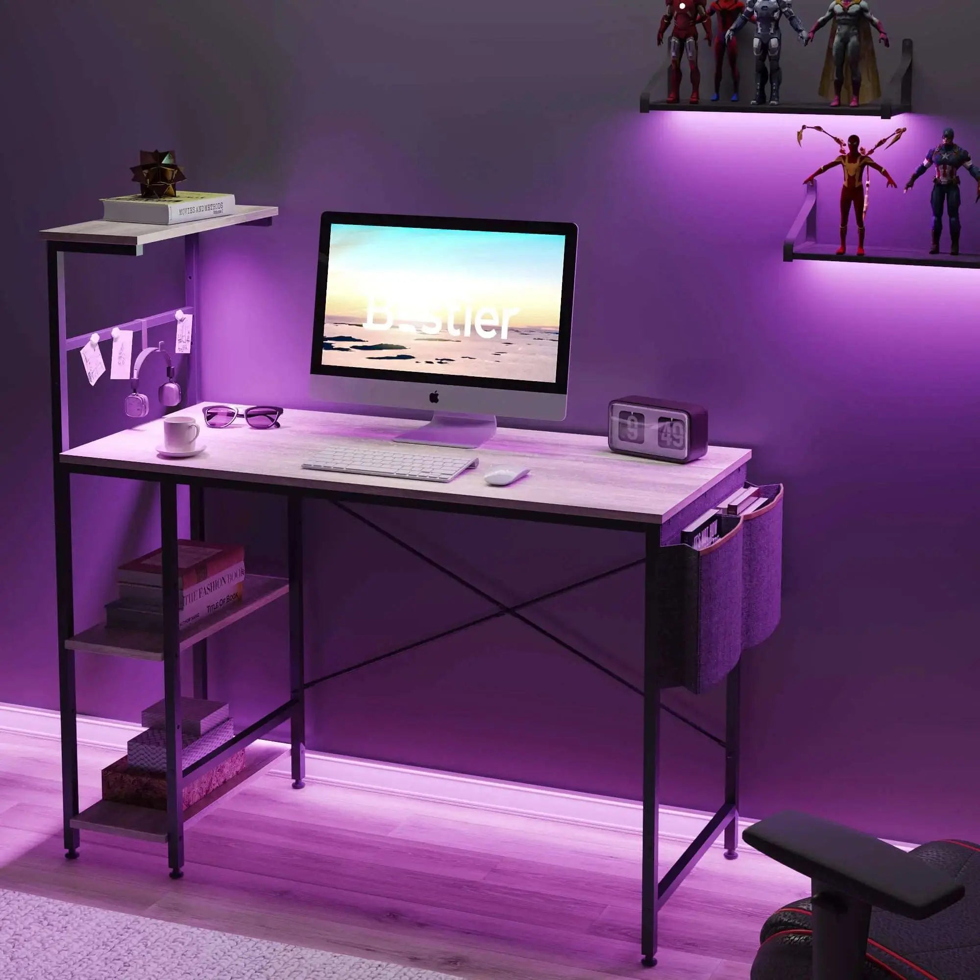 Bestier 44 Inch Gaming Desk with LED Lights - Ergonomic PC Computer Desk for Small Spaces, Perfect for Gaming, Streaming & Home Office Setup