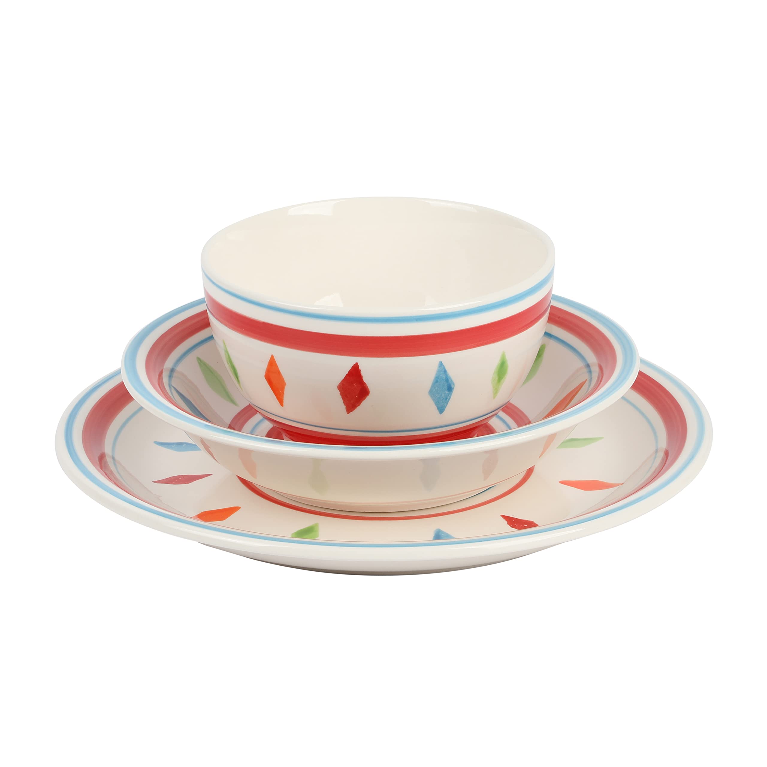 Gibson Home Heidy Hand Painted 12-Piece Dinnerware Set - Red Ceramic Plates, Bowls & Mugs, Service for 4 | Elegant Tableware for Everyday Dining, Dinner Parties & Holiday Gatherings