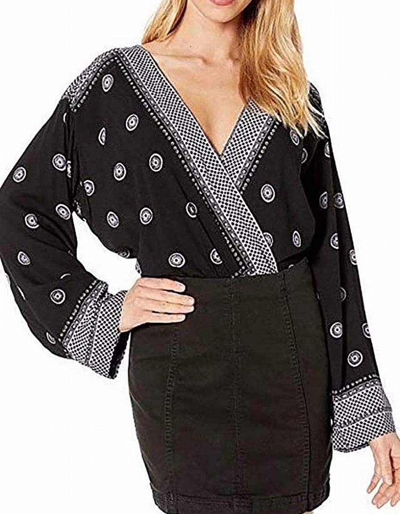 Free People Women's On Board Printed Surplice Bodysuit - Sexy One-Piece Swimsuit Cover Up for Beach, Pool & Vacation
