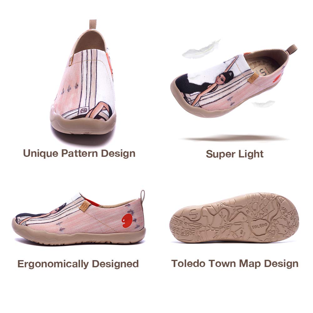 UIN Women's Art Travel Slip-On Shoes - Lightweight Breathable Casual Loafers for Walking, Work & Travel - Comfortable Flats for Women with Arch Support (Perfect for Commuting, Sightseeing & Daily Wear)