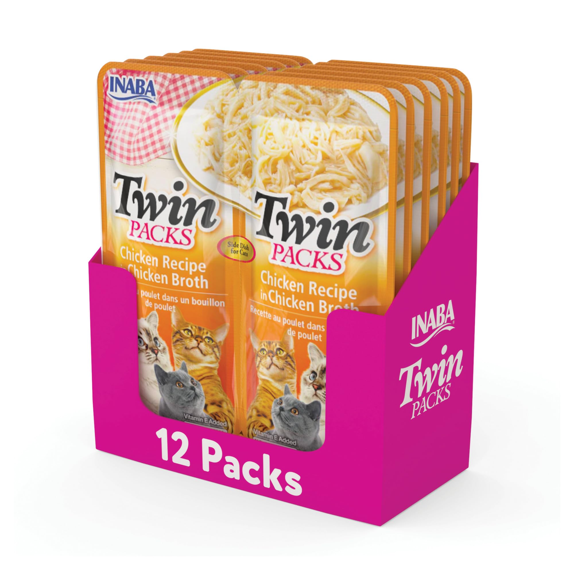 INABA Twin Packs for Cats - Shredded Chicken & Broth Gelée Cat Food Topper, 1.4oz per Serving, 12 Pouches (Chicken Recipe in Chicken Broth) - Perfect Wet Cat Food Supplement for Picky Eaters & Senior Cats