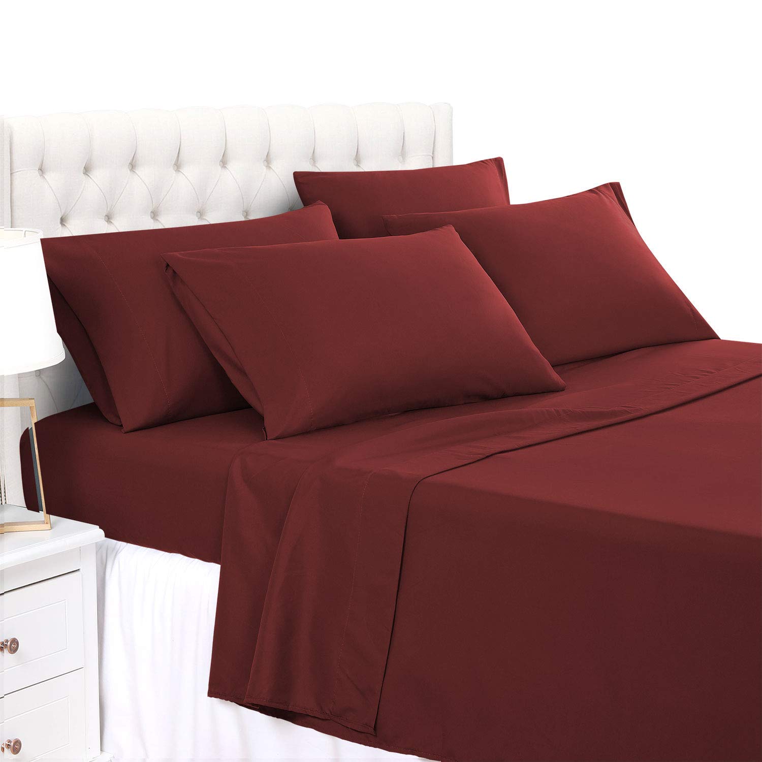 800 Thread Count 100% Cotton 4-Piece Bed Sheet Set - Burgundy Twin Size with 21