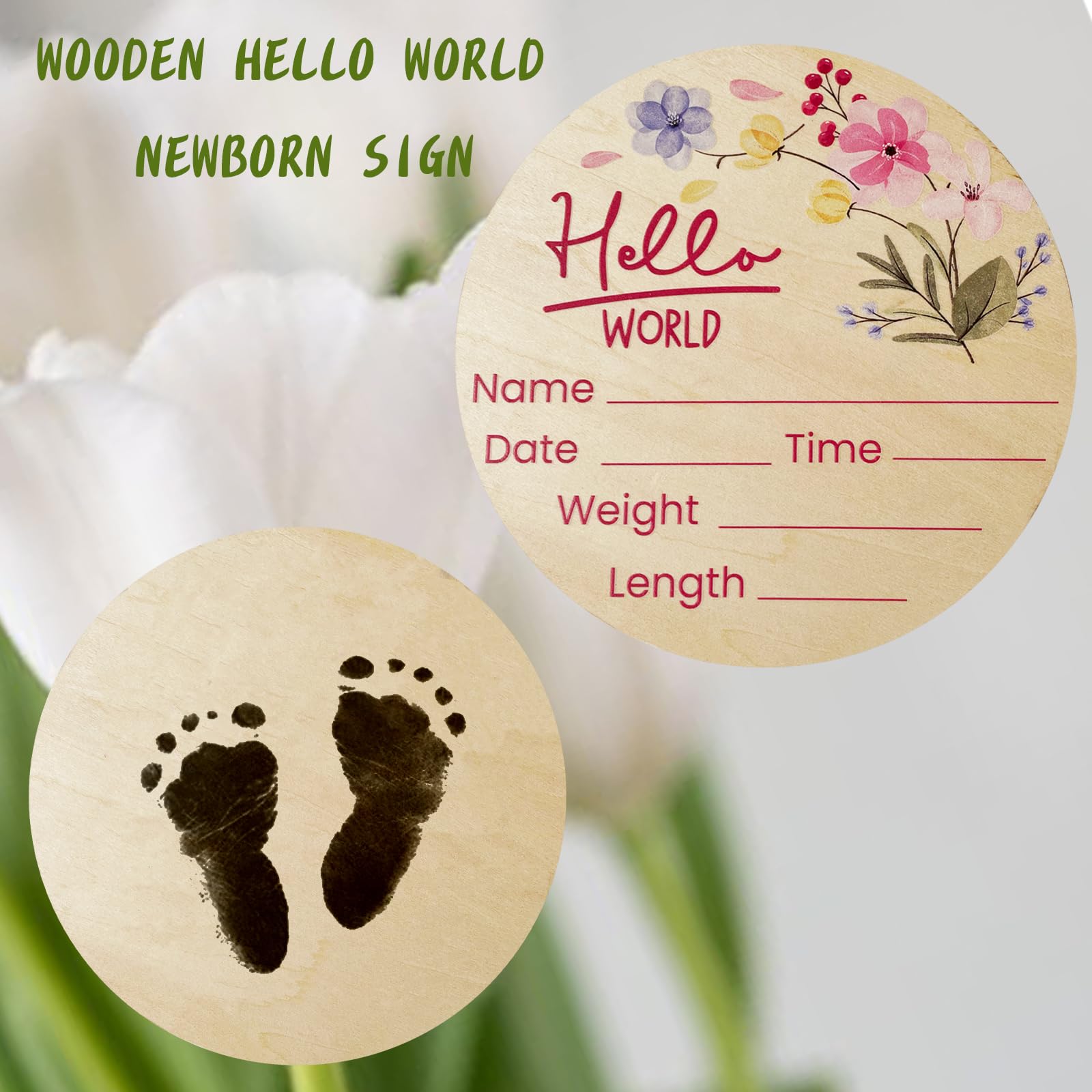 6 Inch Wooden Hello World Newborn Sign - Baby Announcement Sign for Hospital Birth - Gender Neutral Nursery Decor - Perfect for Baby Showers, Gender Reveals & Newborn Photo Props
