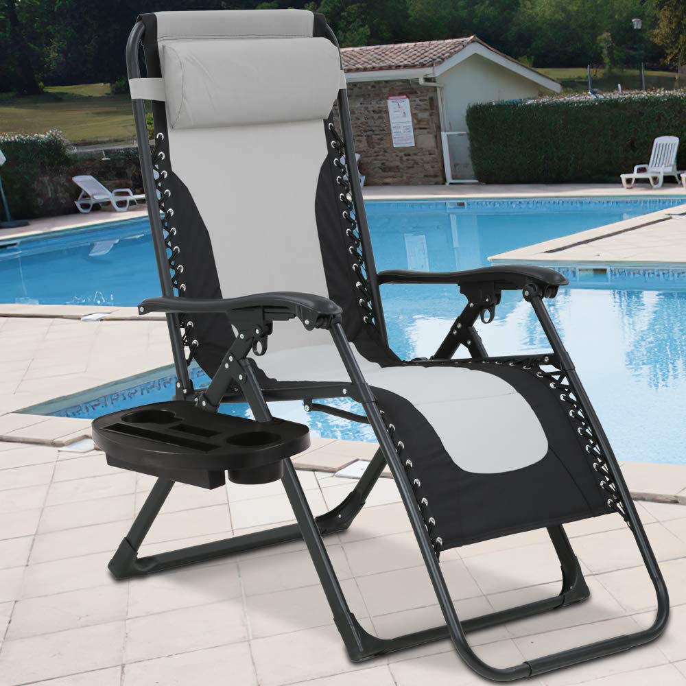 Premium Zero Gravity Recliner Chair - Heavy Duty 420 lbs Capacity, Adjustable Folding Outdoor Lounge Chair with Cup Holder & Pillows - Perfect for Poolside, Beach, Backyard, Patio, Deck Relaxation