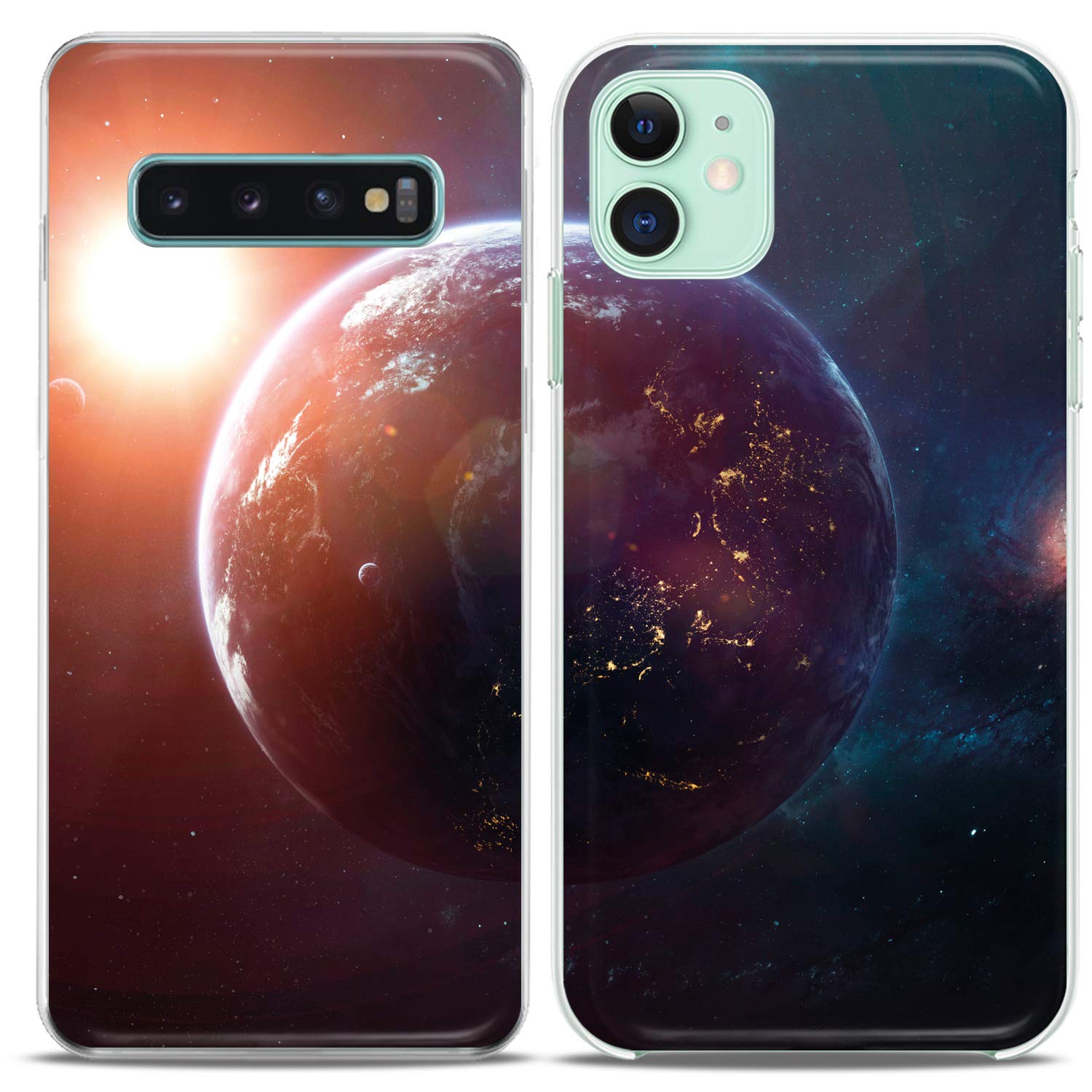 **Matching Couple Phone Cases for iPhone 16/15/14/13/12/11/Pro Max/Mini/Xs/X/6s/8 Plus/7+/Xr/10/SE/5 & Galaxy - Cute Space Planet Design - Best Gift for Boyfriend, Girlfriend, BFF, Couples - Durable Silicone Cover - Perfect for Anniversaries, Valentine's Day & Everyday Use**