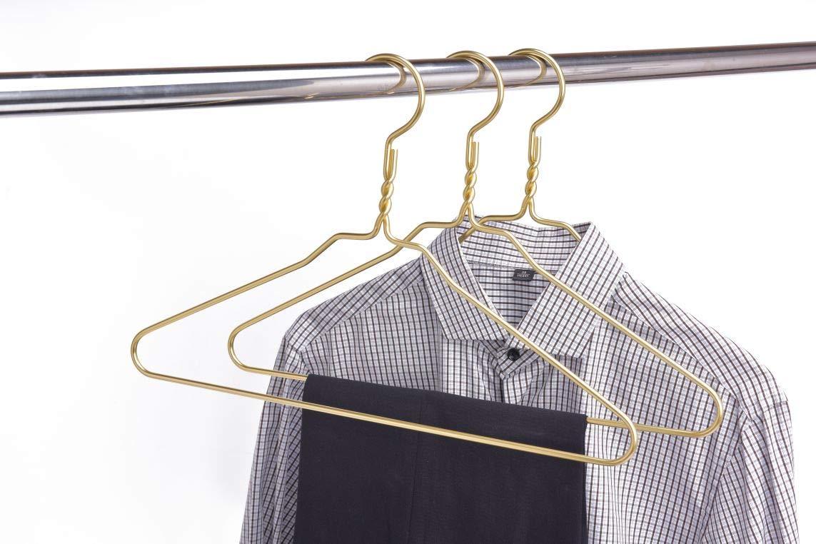 Premium 100-Pack Gold Aluminum Suit Hangers - Heavy Duty Metal Coat Hangers for Closet Organization, Luxury Garment Care & Retail Display (Gold Finish) - Perfect for Home, Hotel, Boutique & Commercial Use