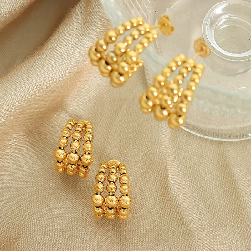 Chunky Fat C Hoop Two Tone Beaded Earrings for Women | F965 | Trendy Boho Jewelry for Parties, Weddings & Everyday Wear