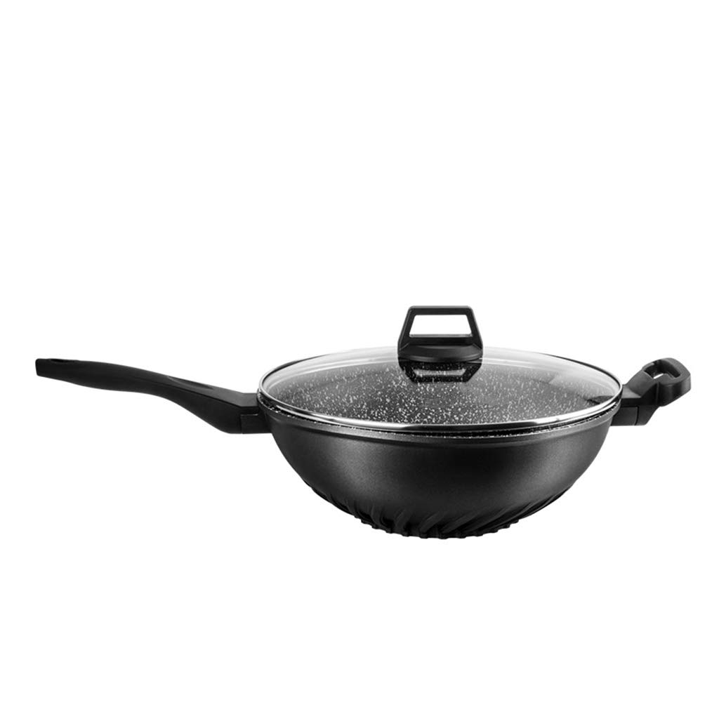 12 Inch Cast Iron Wok Pan - Heavy Duty Chinese Stir Fry Skillet with Wooden Handle - Perfect for Asian Cooking, Stir Frying, Deep Frying & Restaurant Style Meals