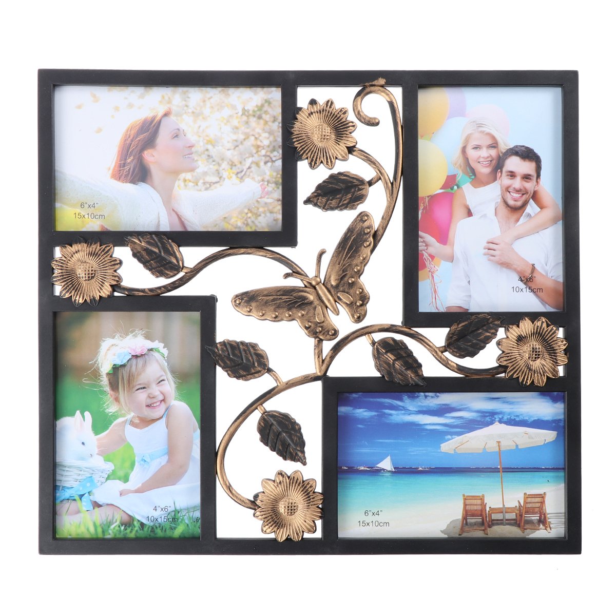 ARTIBETTER 4-Piece Family Photo Frame Set - Wooden Wall Collage Picture Frame for Home Decor, Perfect for Living Room, Bedroom & Office Display (Combination Pansies Design)
