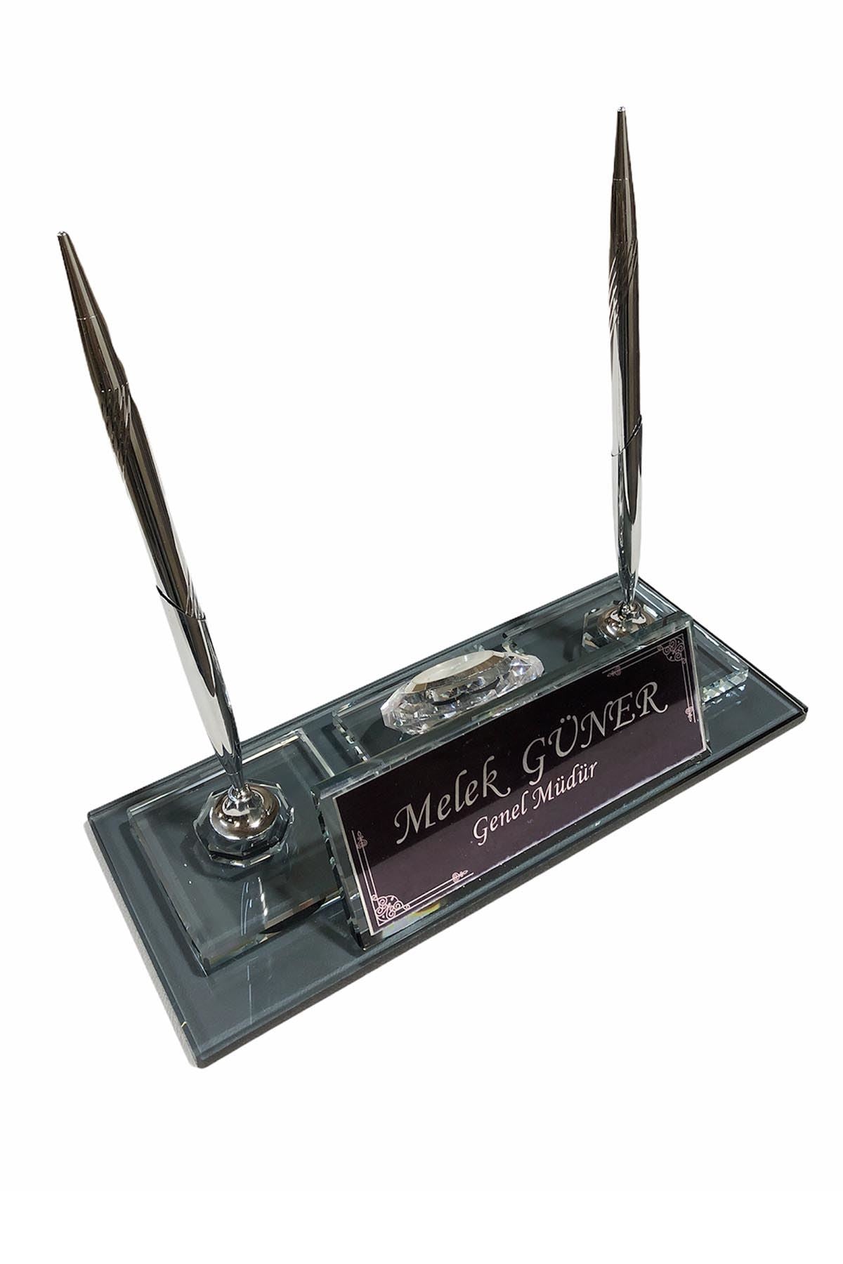 MOOG Black Glass Desk Name Plate with Clock - Elegant Office Nameplate with Built-in Clock for Professional Workspace Decor
