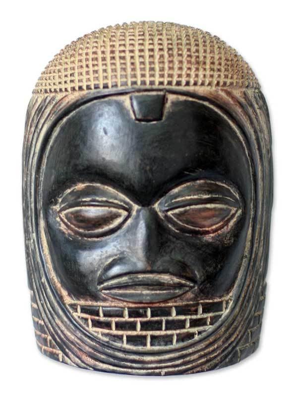 NOVICA Handcrafted Brown 'Veiled Queen' Wooden Wall Mask - African Tribal Home Decor for Living Room, Bedroom & Office