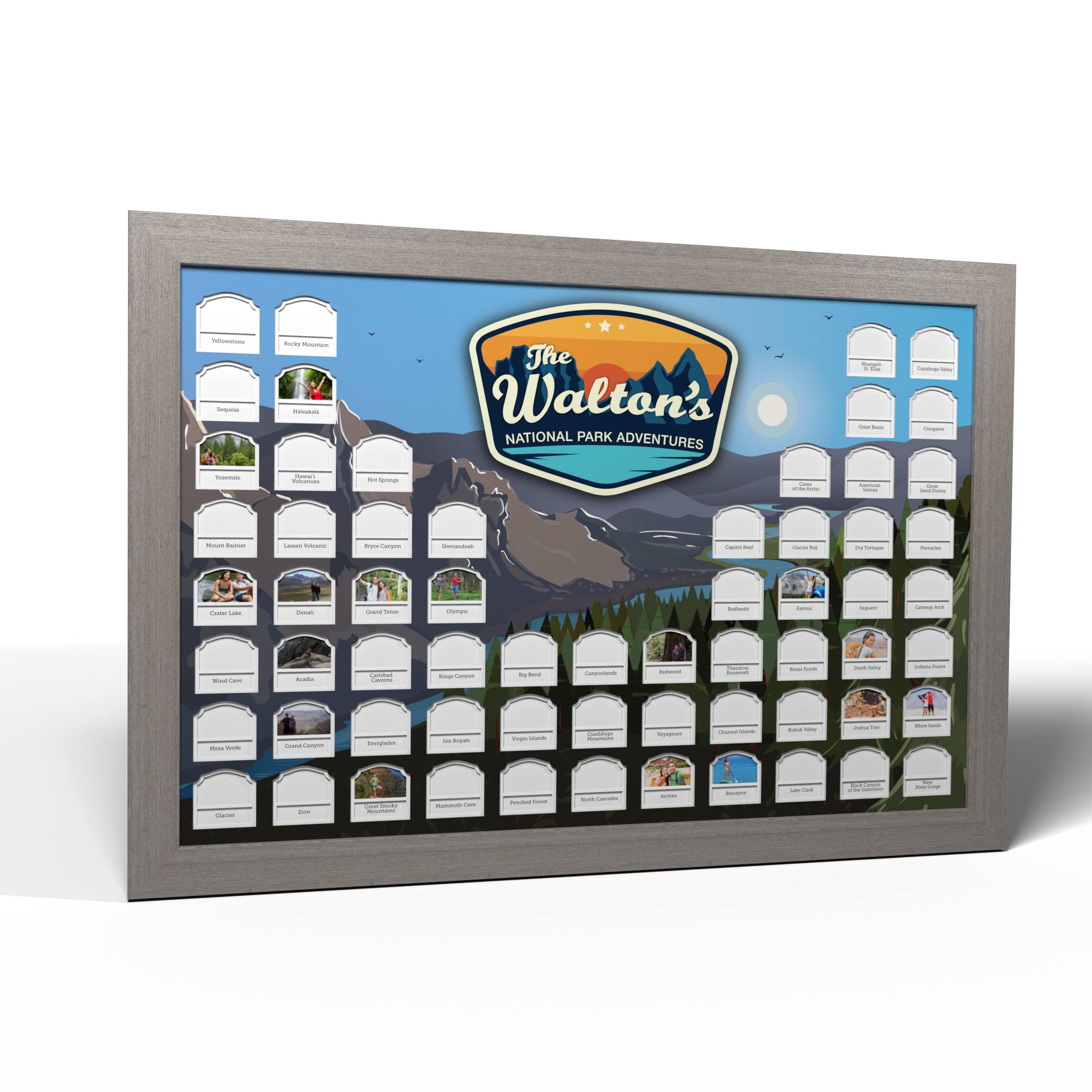 Personalized USA National Parks Photo Map - Custom Travel Gift with Optional Grey Frame - Made in America - Perfect for Home Decor, Office Wall Art & National Park Enthusiasts