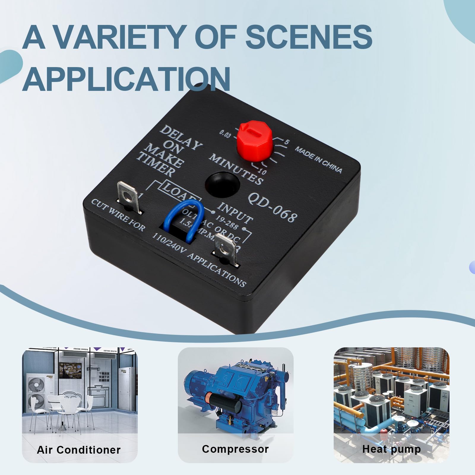2Pcs Adjustable Delay On Make Timer QD-068 (0.03-10 Min, 19-288V AC/DC) - Perfect for Industrial Automation, HVAC Systems & Electrical Control Panels