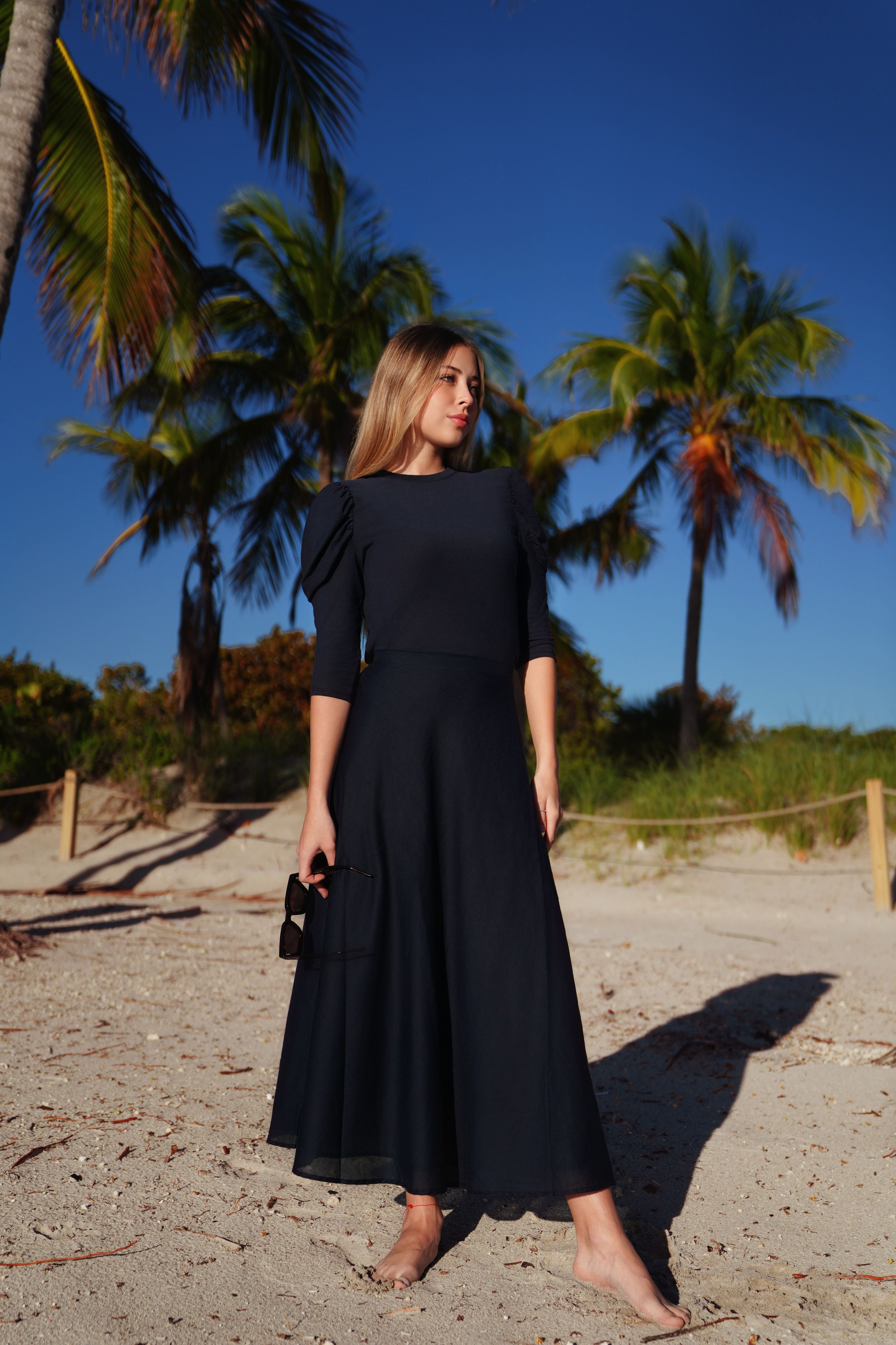 Luna Mae June Midnight Flare Skirt - Women's A-Line Midi Skirt with Flowy Ruffle Hem | Perfect for Summer Parties, Date Nights & Office Wear