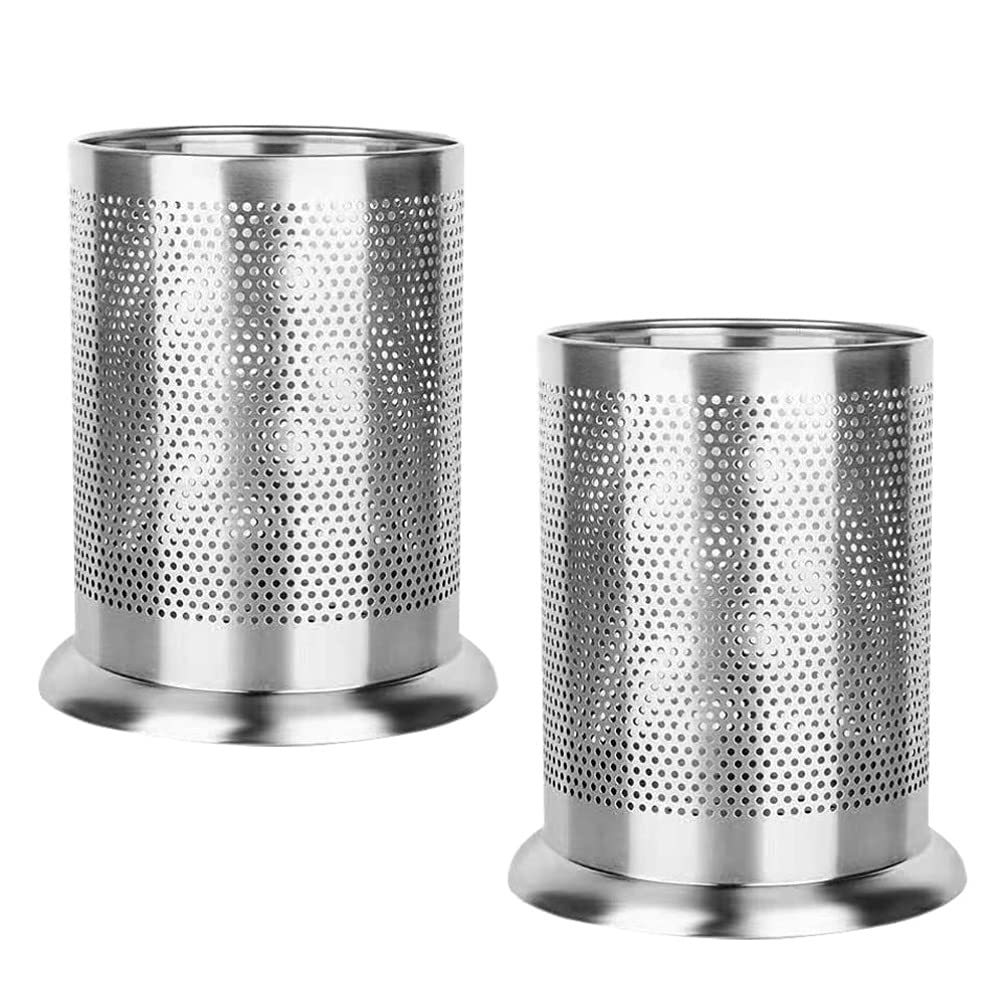 Jojofuny 2-Pack Stainless Steel Kitchen Utensil Holder - Countertop Organizer for Spoons, Forks & Knives - Cylinder Silverware Caddy for Home, Office & Restaurant Use - Perfect for Kitchen Counter, Dining Table & Buffet Setup