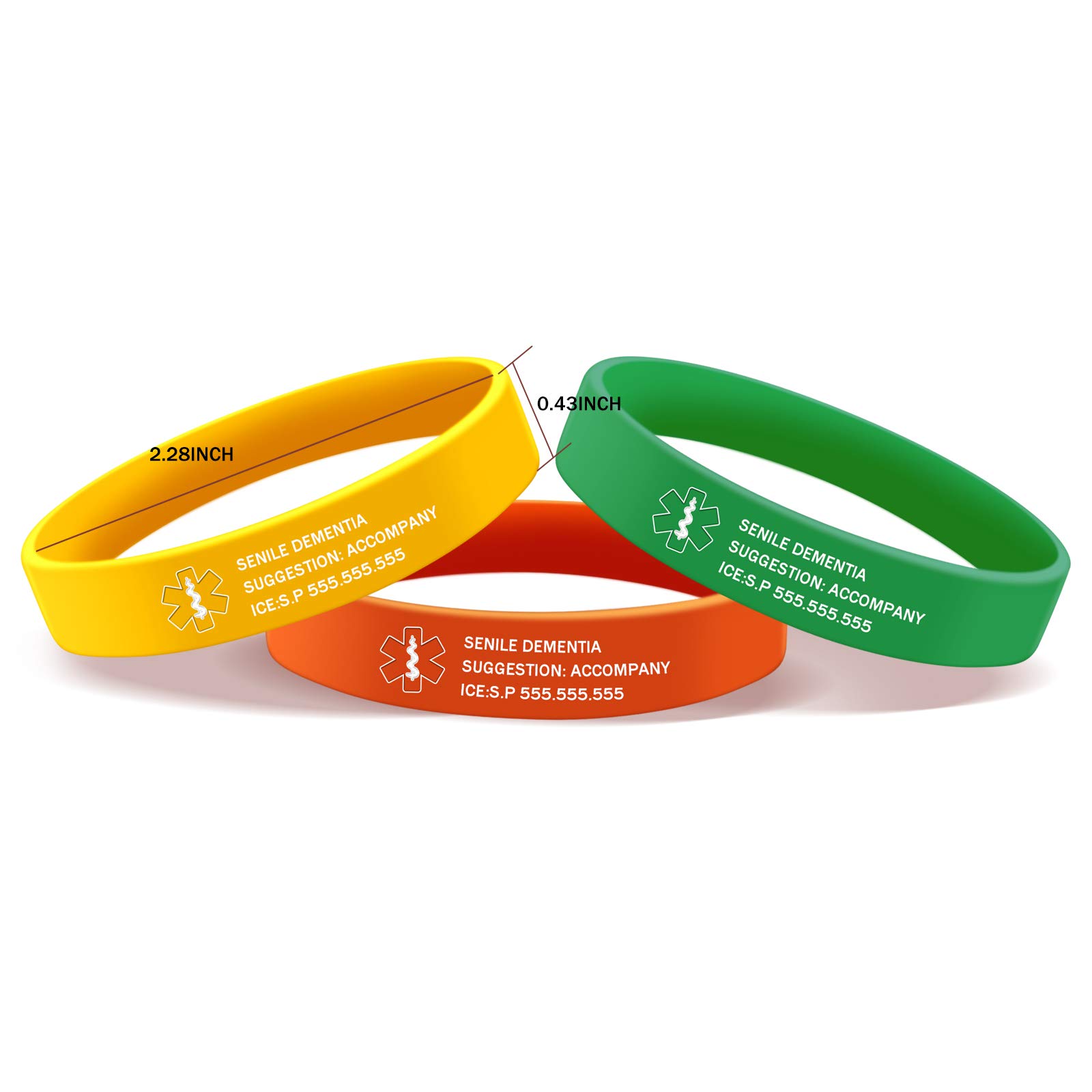 Personalized Medical Alert Bracelets for Men, Women & Kids - Waterproof Silicone Rubber Sport Emergency ID Wristband with Free Engraving - Ideal for Running, Hiking, Swimming & Outdoor Activities