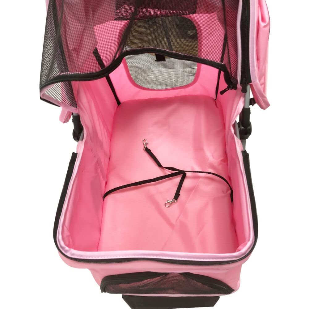 Critter Sitters 3-Wheel Jogging Dog Stroller - Lightweight Pet Stroller for Medium Dogs & Cats Up to 33lbs with Storage Basket & Cup Holders - Perfect for Running, Walking, Shopping & Outdoor Adventures (Pink)